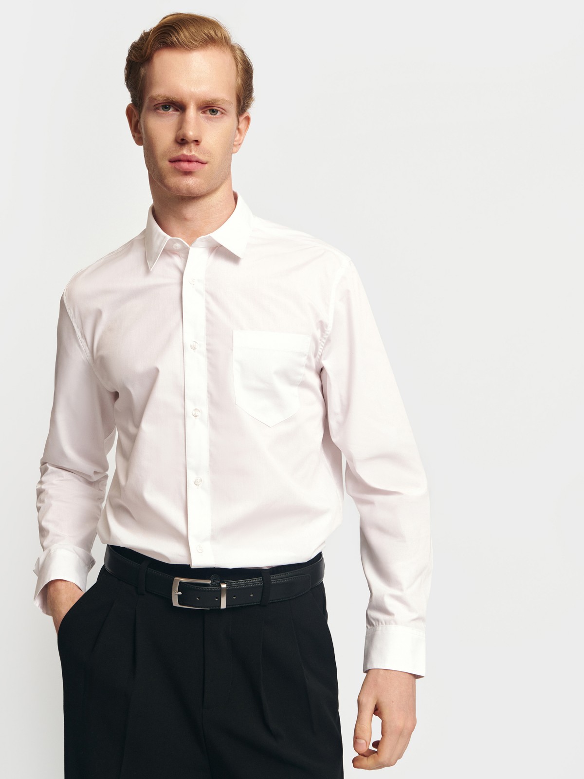 Однотонная рубашка с длинным рукавом