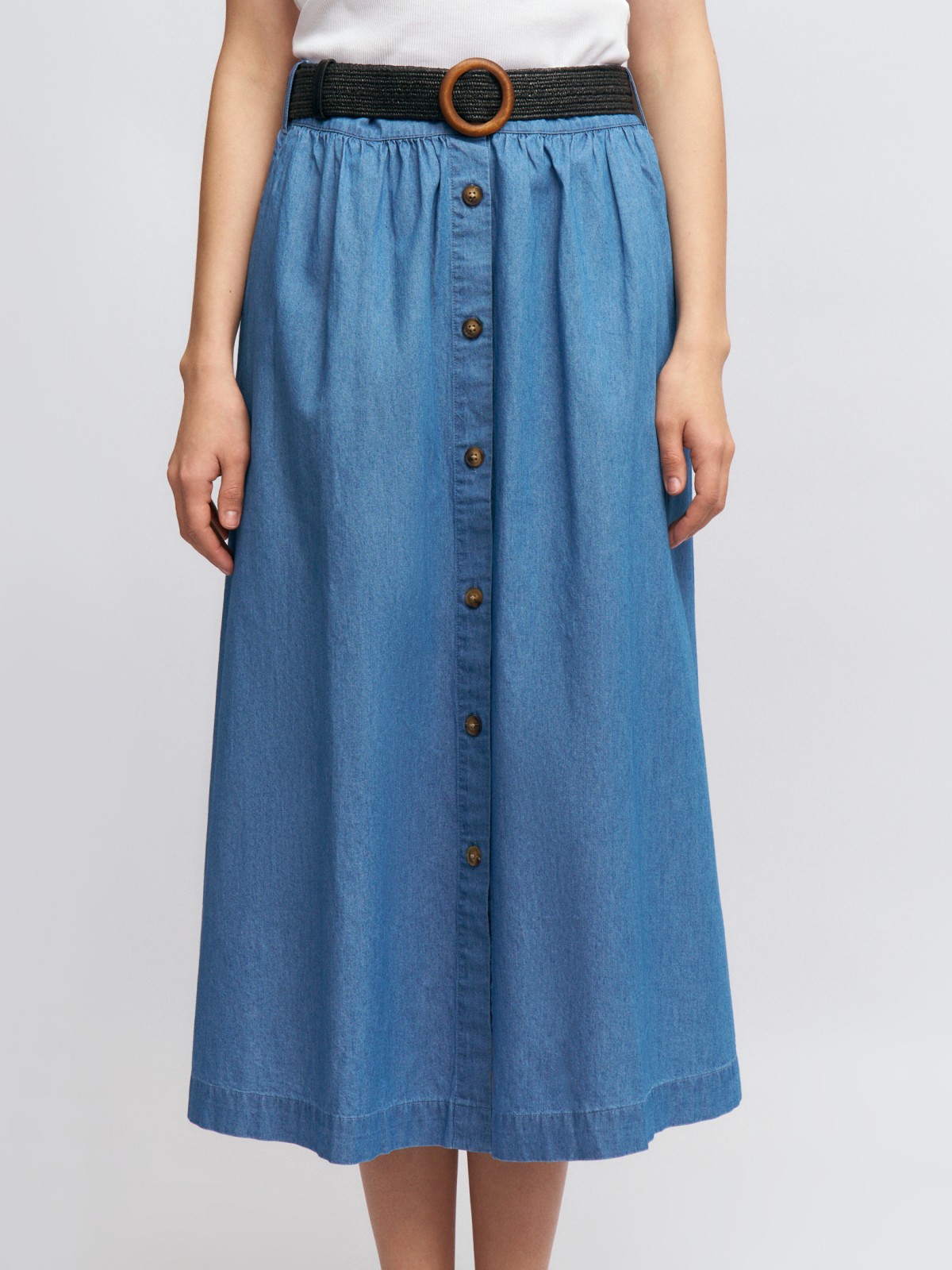 Юбка длины миди из хлопка с ремнём