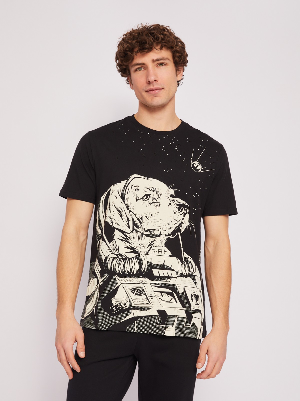 Футболка прямого силуэта из хлопка с принтом