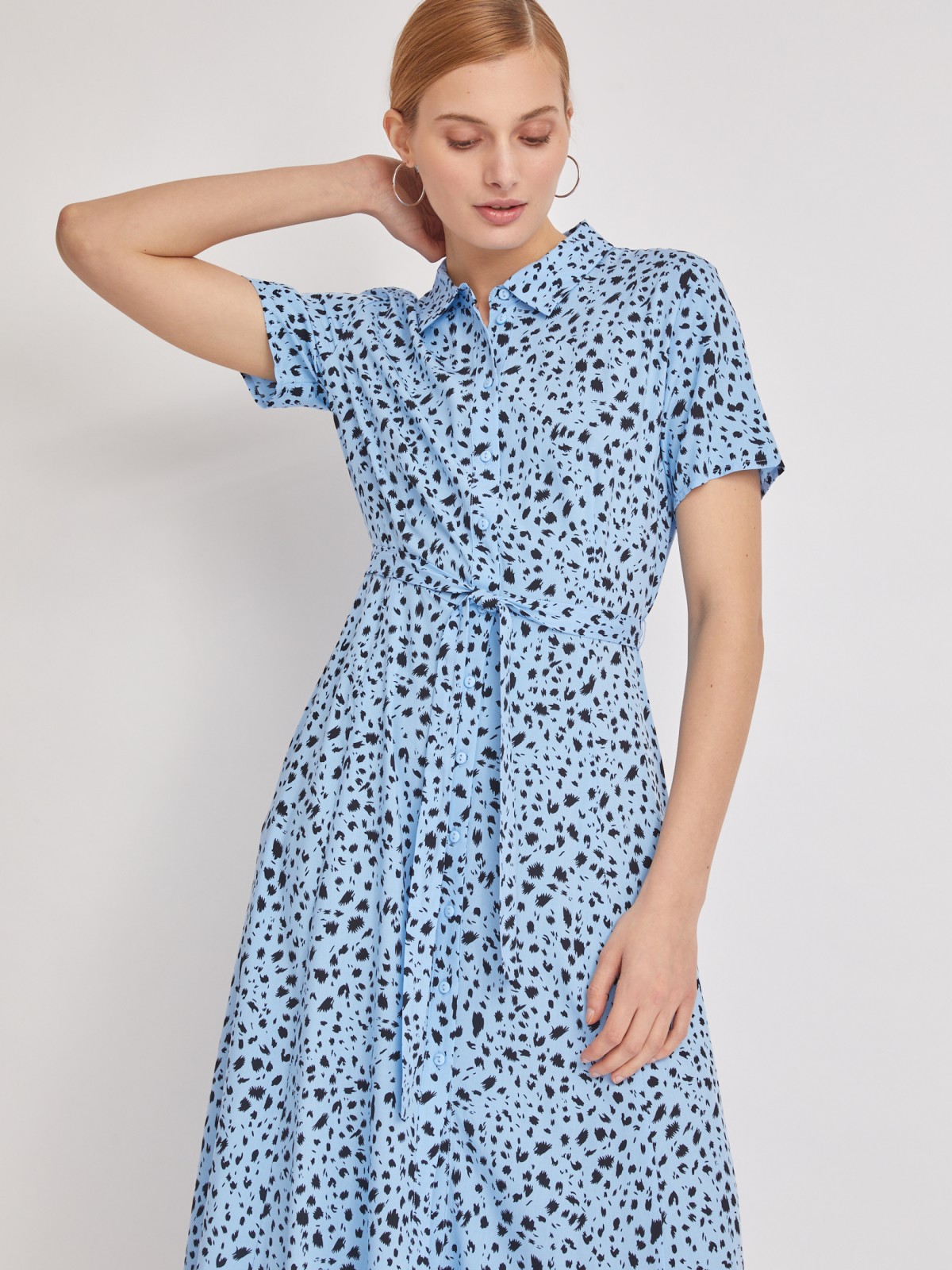 Платье-рубашка длины макси с поясом zolla 02321827Y073, цвет светло-голубой, размер S - фото 4
