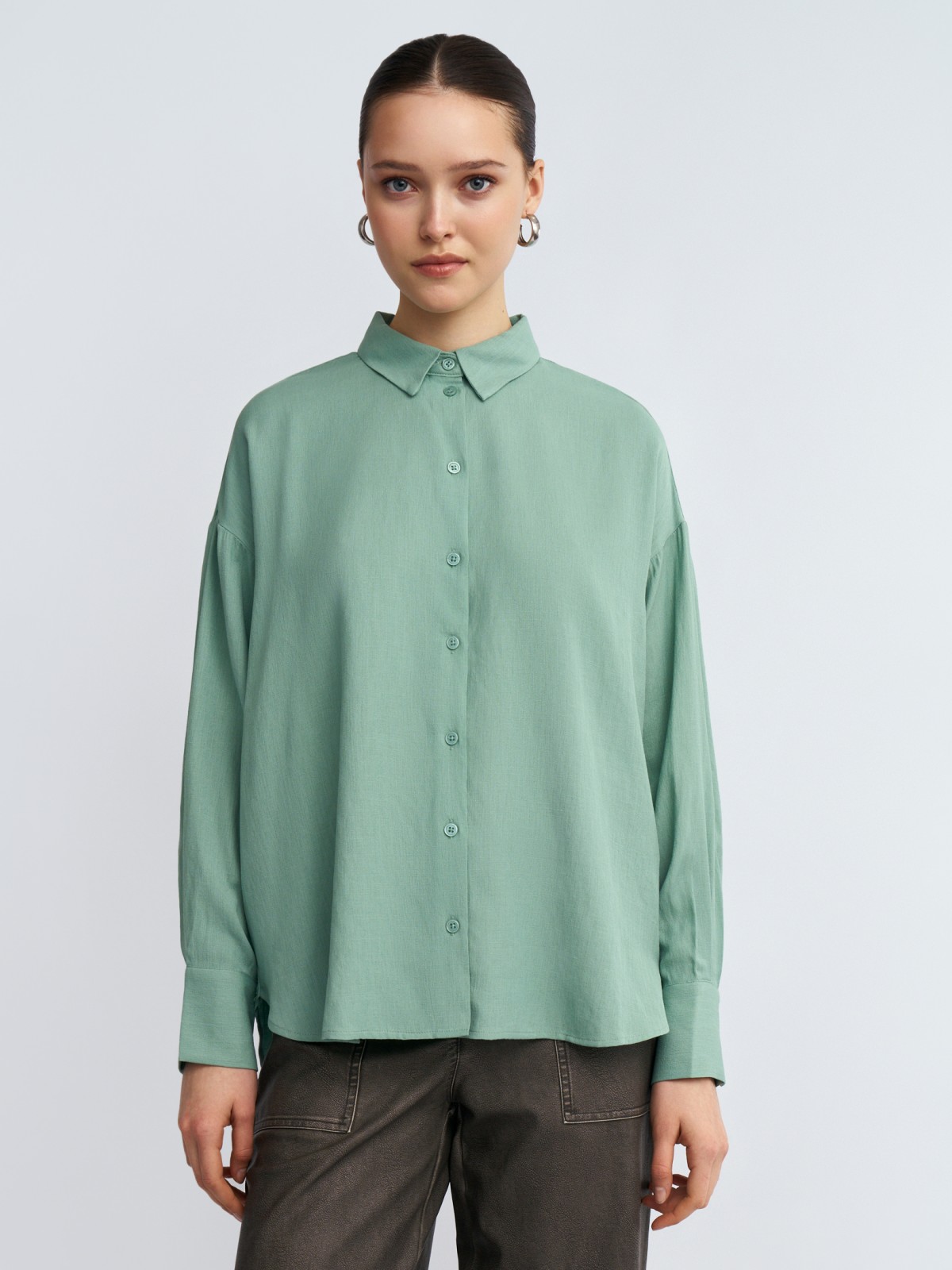 Рубашка оверсайз силуэта с длинным рукавом