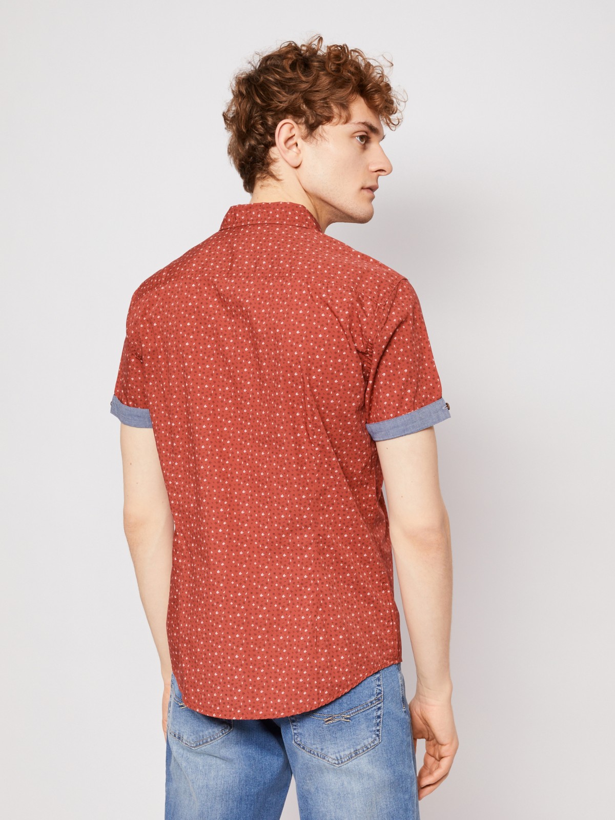 Хлопковая рубашка с короткими рукавами zolla 21123227Y041, цвет красный, размер M - фото 6