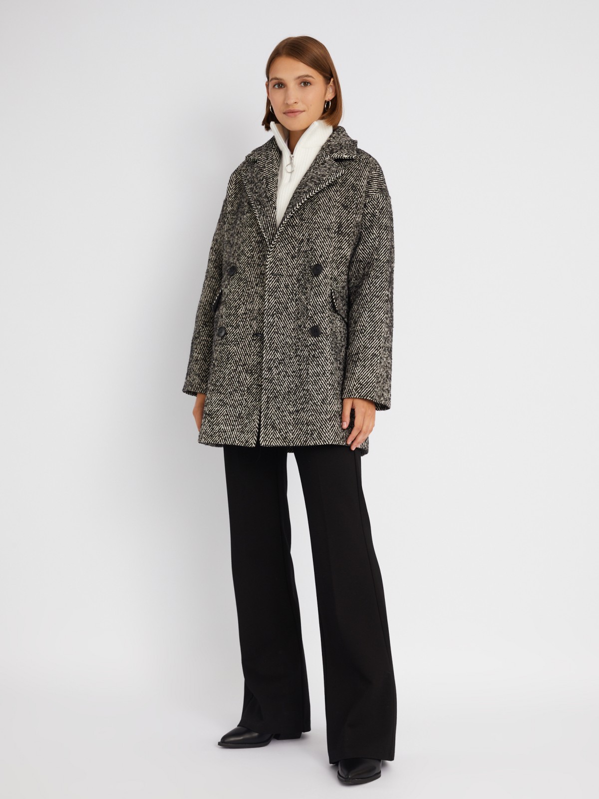 Длинное пальто оверсайз силуэта без утеплителя с узором в полоску zolla 023335807204, цвет черный, размер XS - фото 2