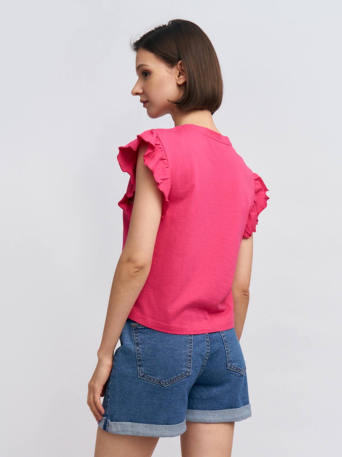 Топ из хлопка с рукавами-воланами