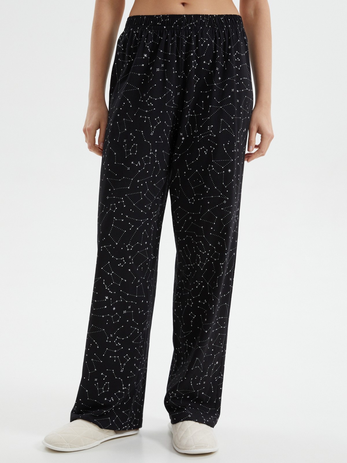 Прямые брюки на резинке из хлопка с принтом