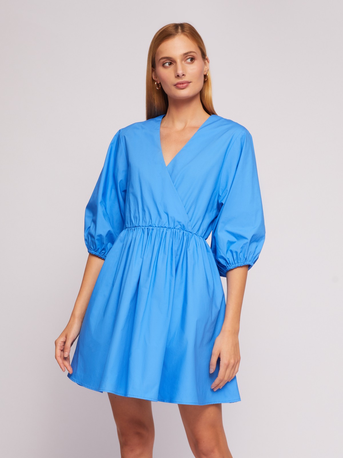 Платье мини из хлопка на резинке zolla 024228259013, цвет голубой, размер S