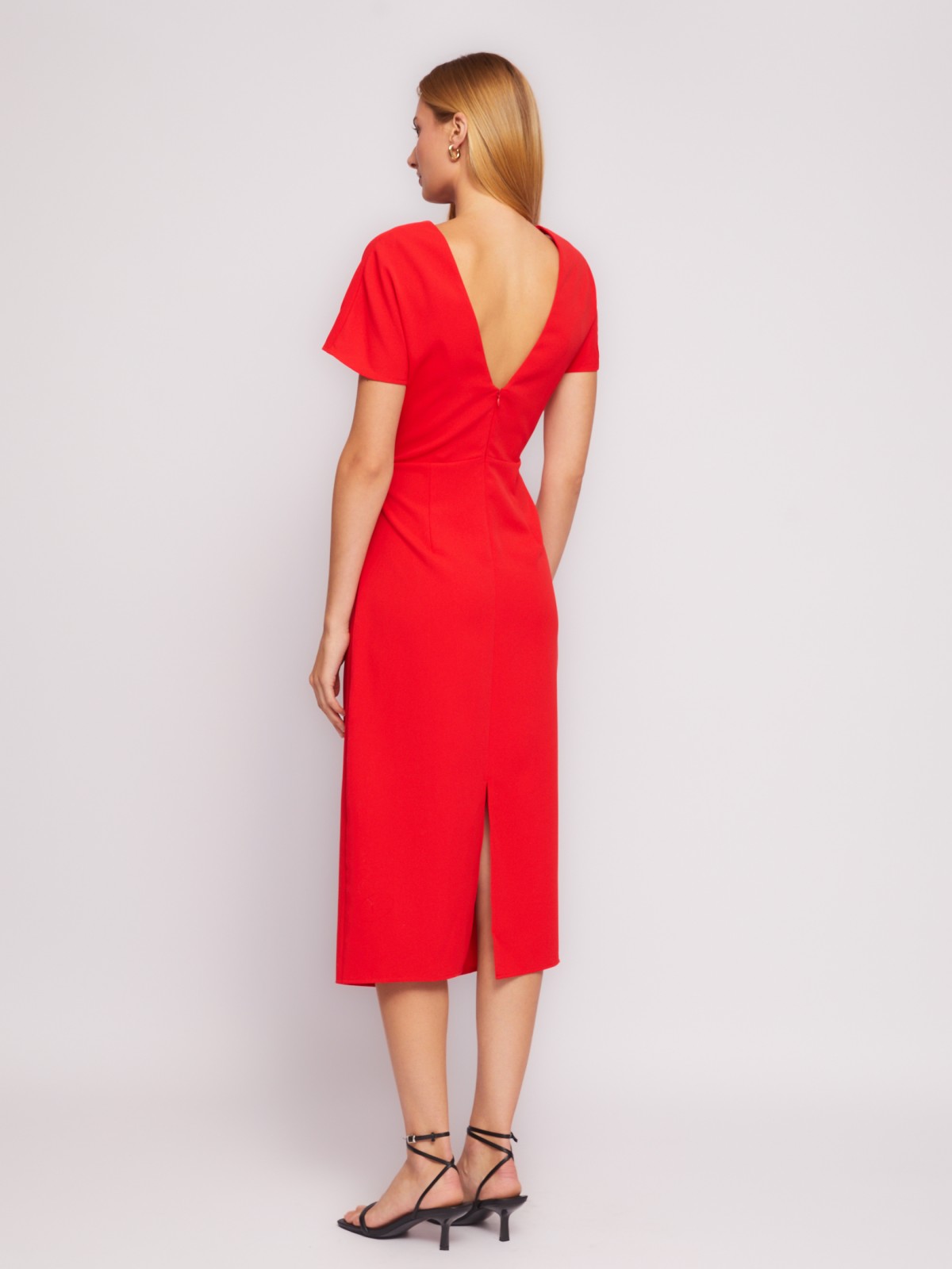 Платье длины миди с драпировкой и вырезом на спине zolla 024218239311, цвет красный, размер XS - фото 6