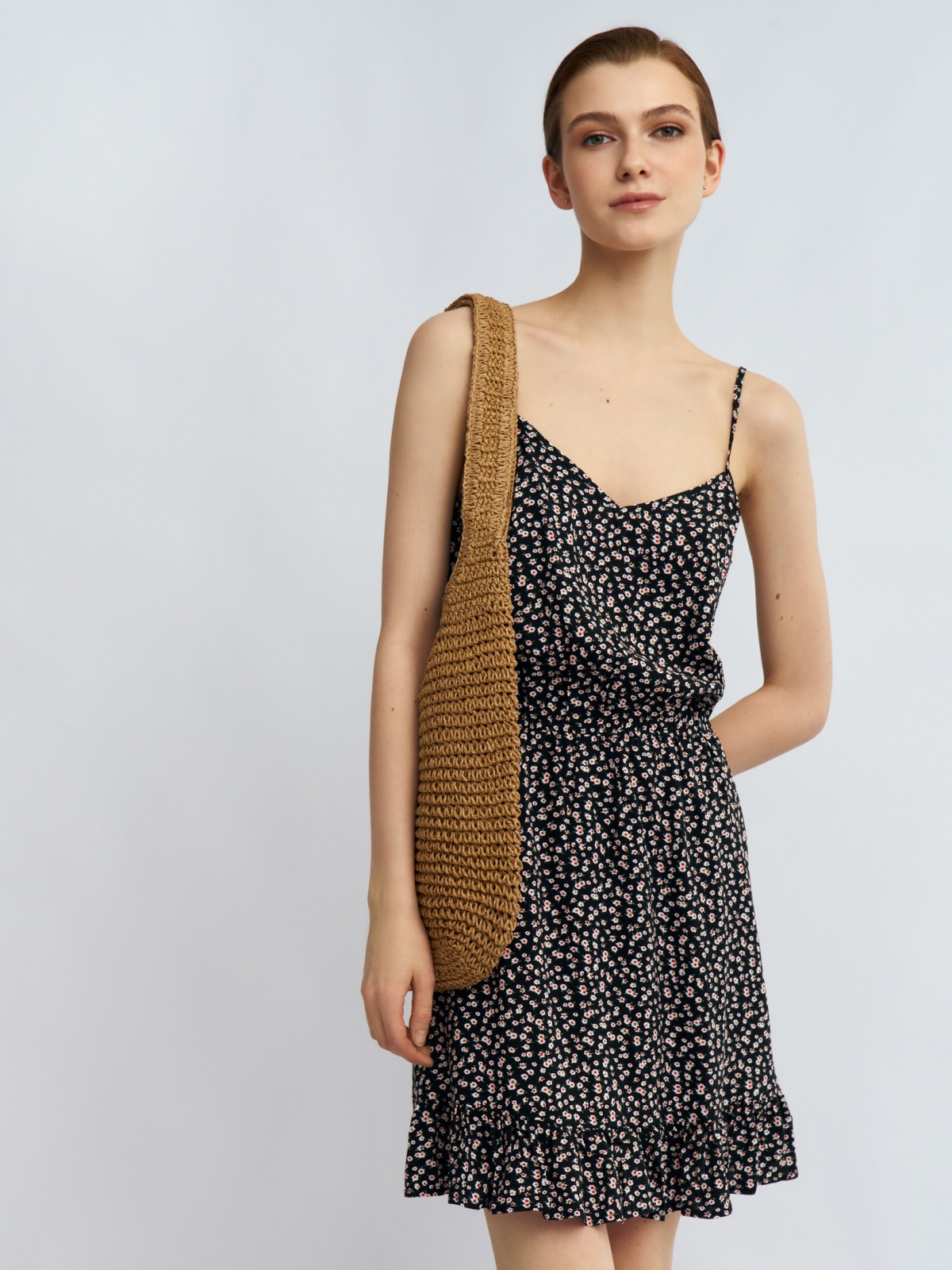 Сарафан мини из вискозы с цветочным принтом