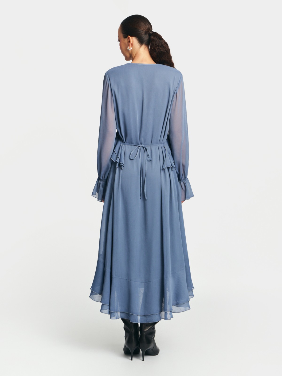 Платье макси из шифона с воланами