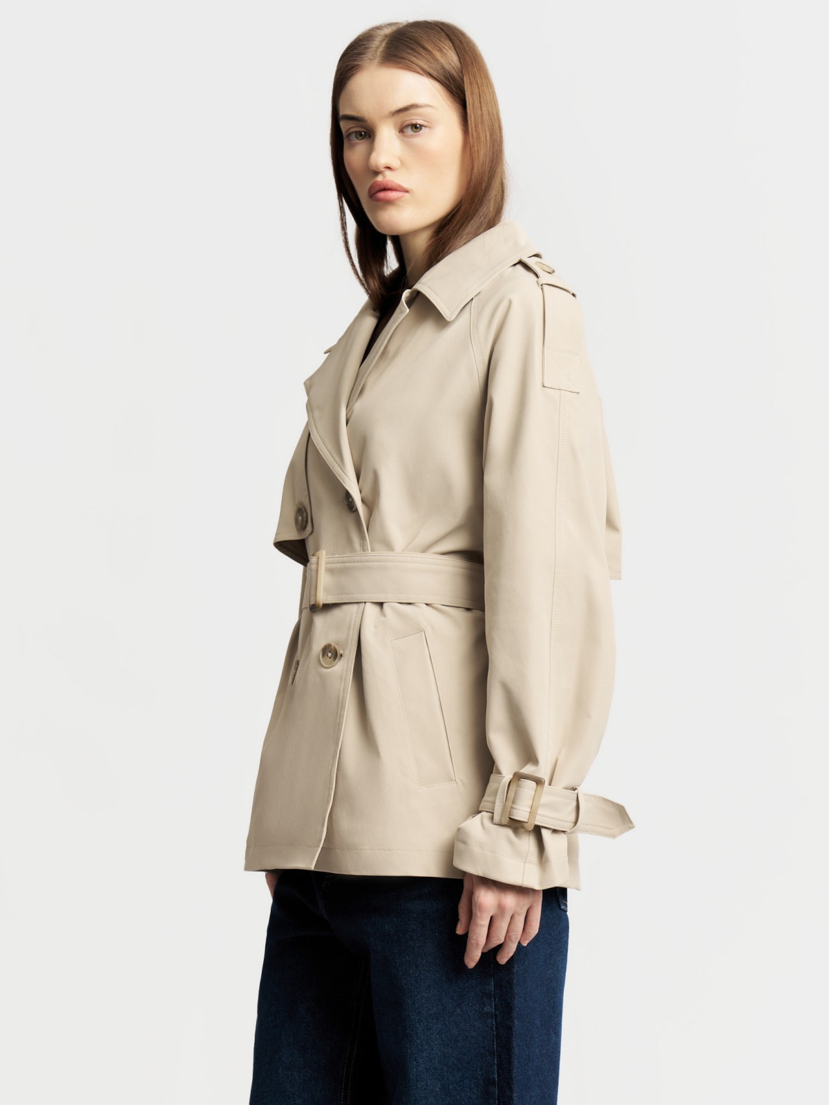 Двубортная куртка-тренч с поясом