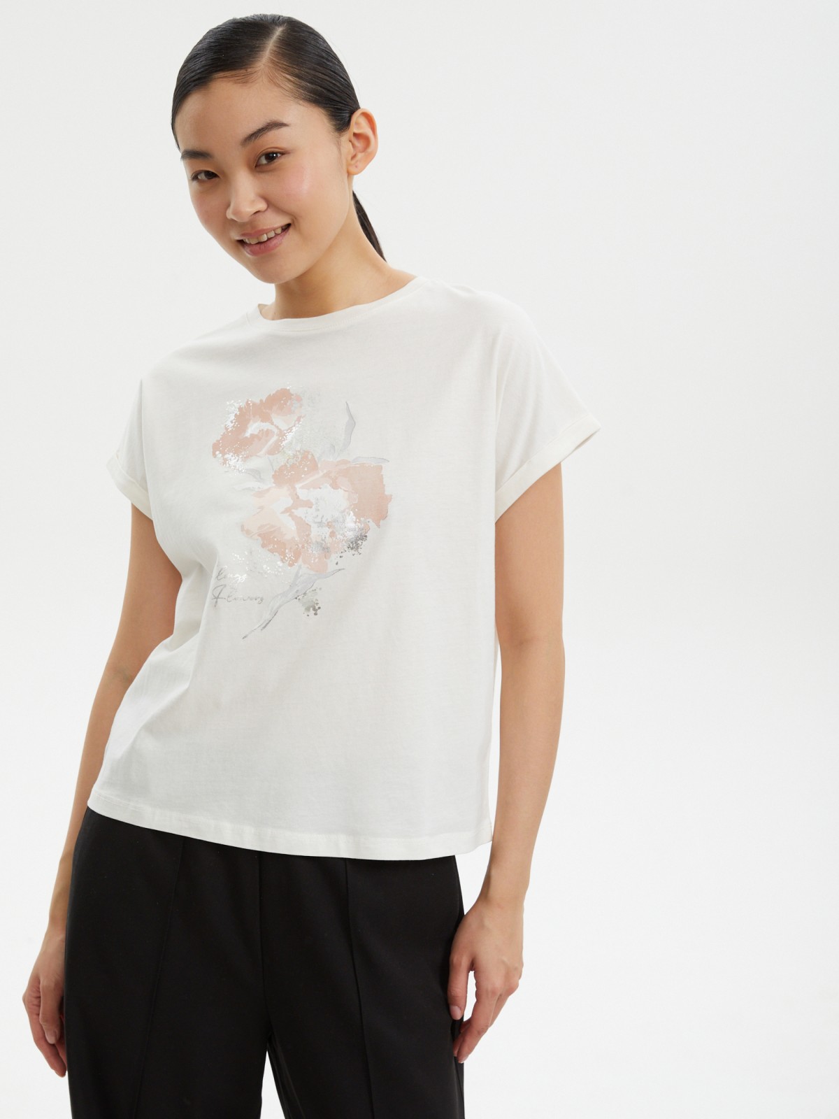 Футболка из хлопка с коротким рукавом и принтом