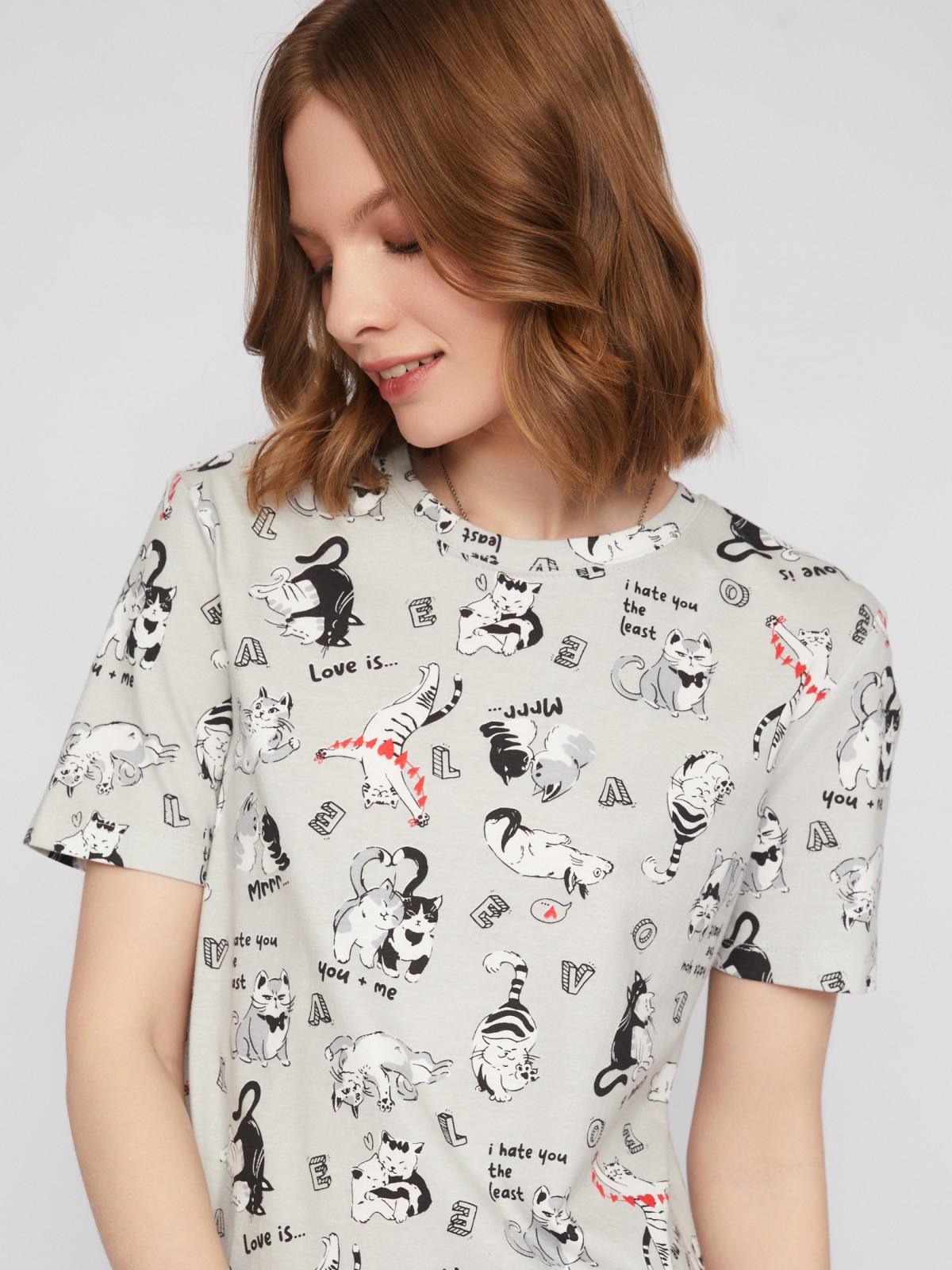 Футболка из хлопка с коротким рукавом и принтом