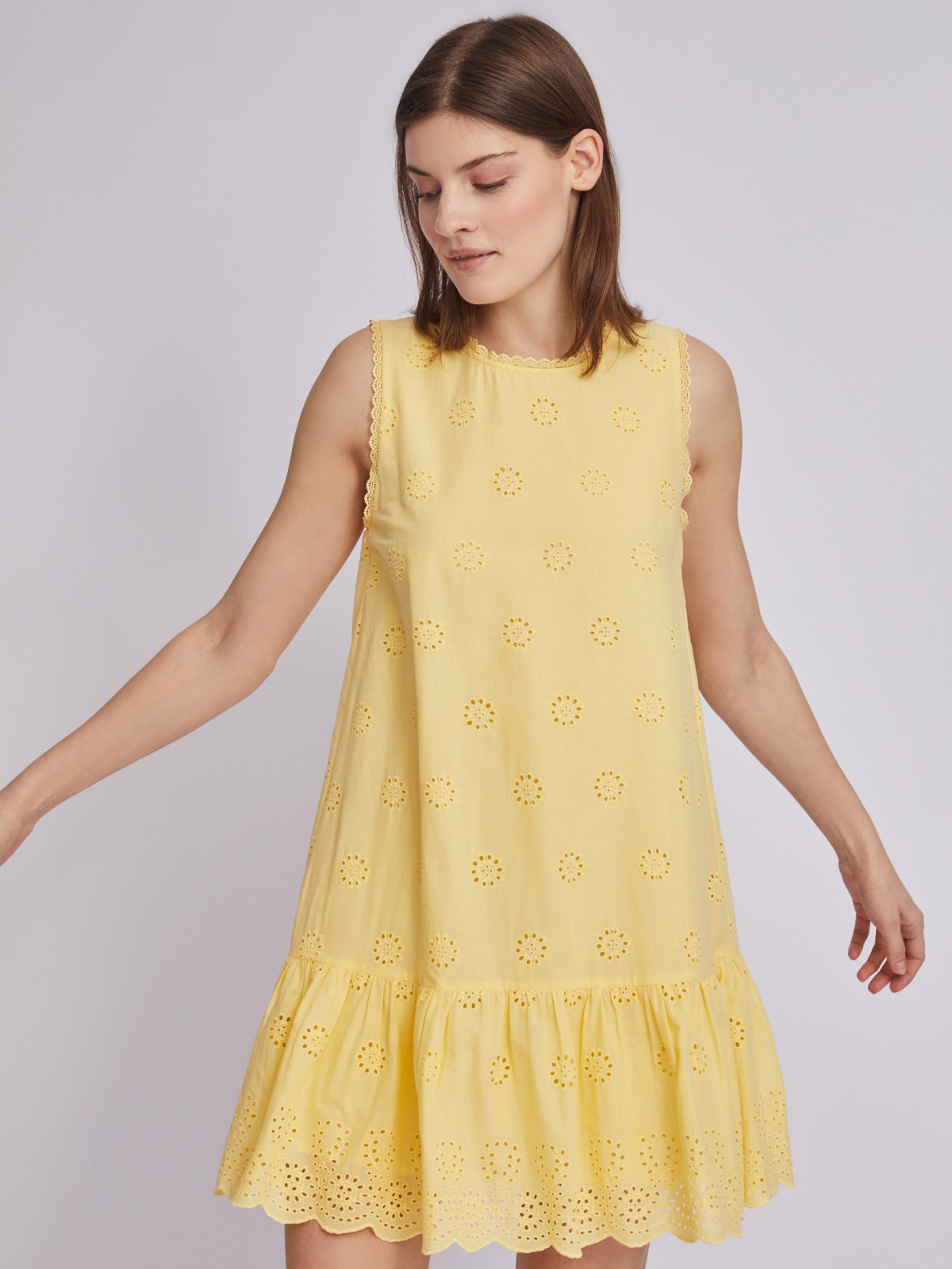 Платье длины мини с вышитым узором без рукавов zolla 023248259333, цвет желтый, размер XS - фото 3
