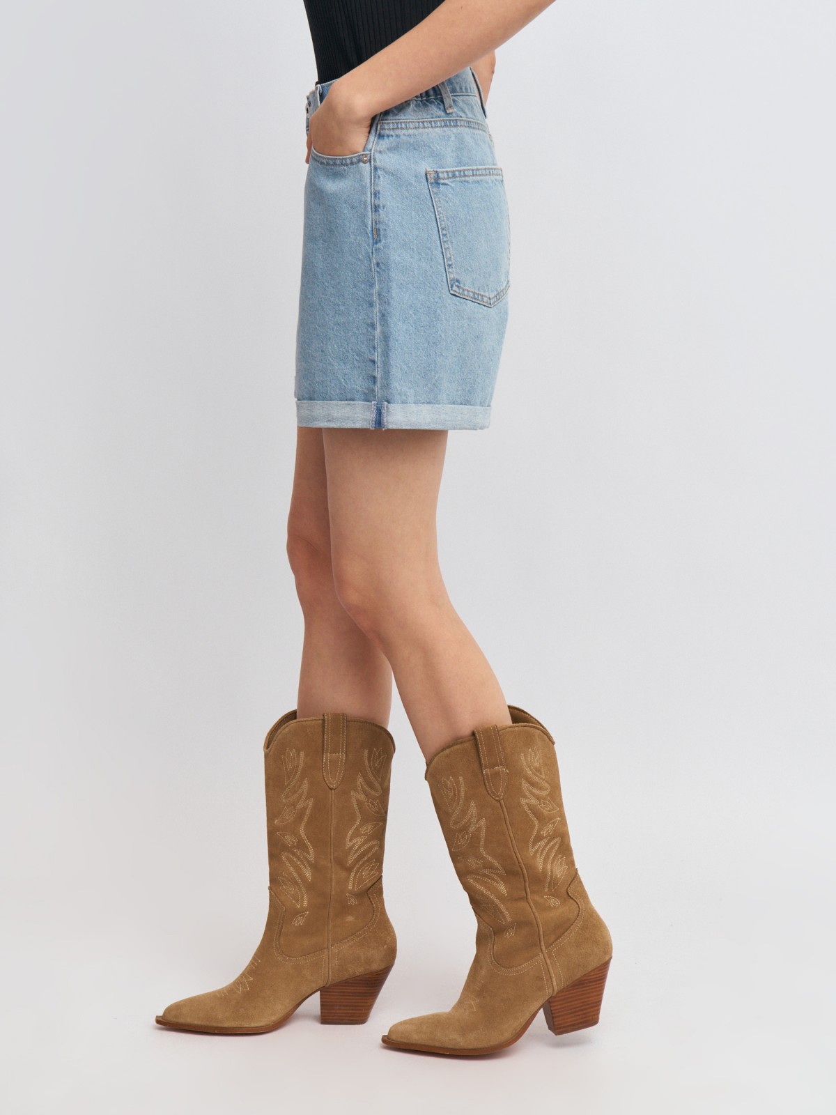 Джинсовые мини шорты из хлопка на резинке