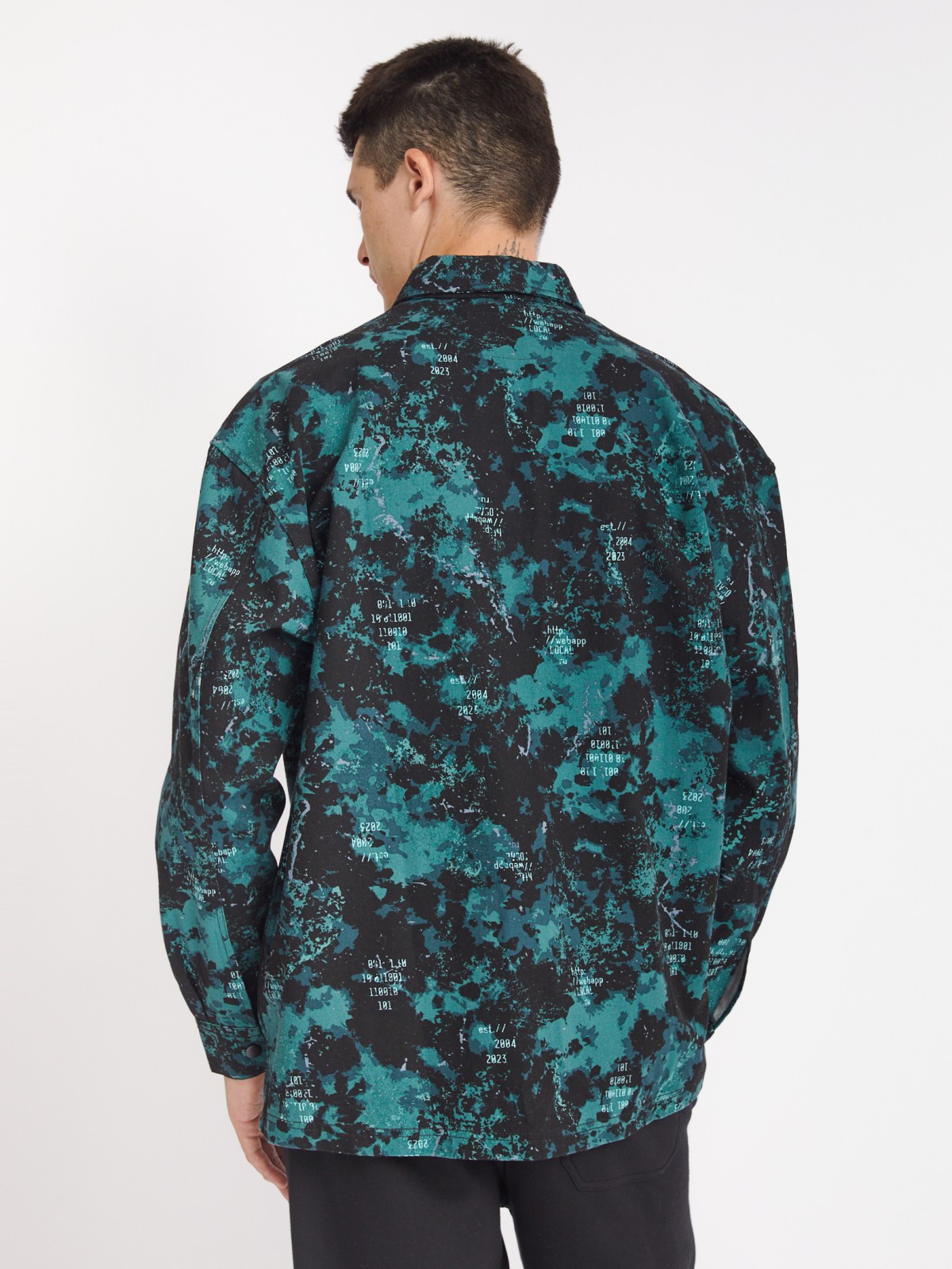 Куртка-рубашка из хлопка с принтом и нагрудным карманом zolla 213322191021, цвет бирюзовый, размер S - фото 6