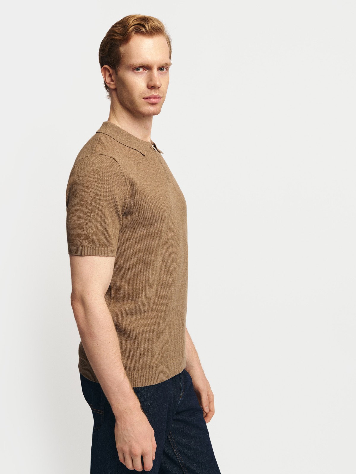 Трикотажный джемпер поло из хлопка с коротким рукавом