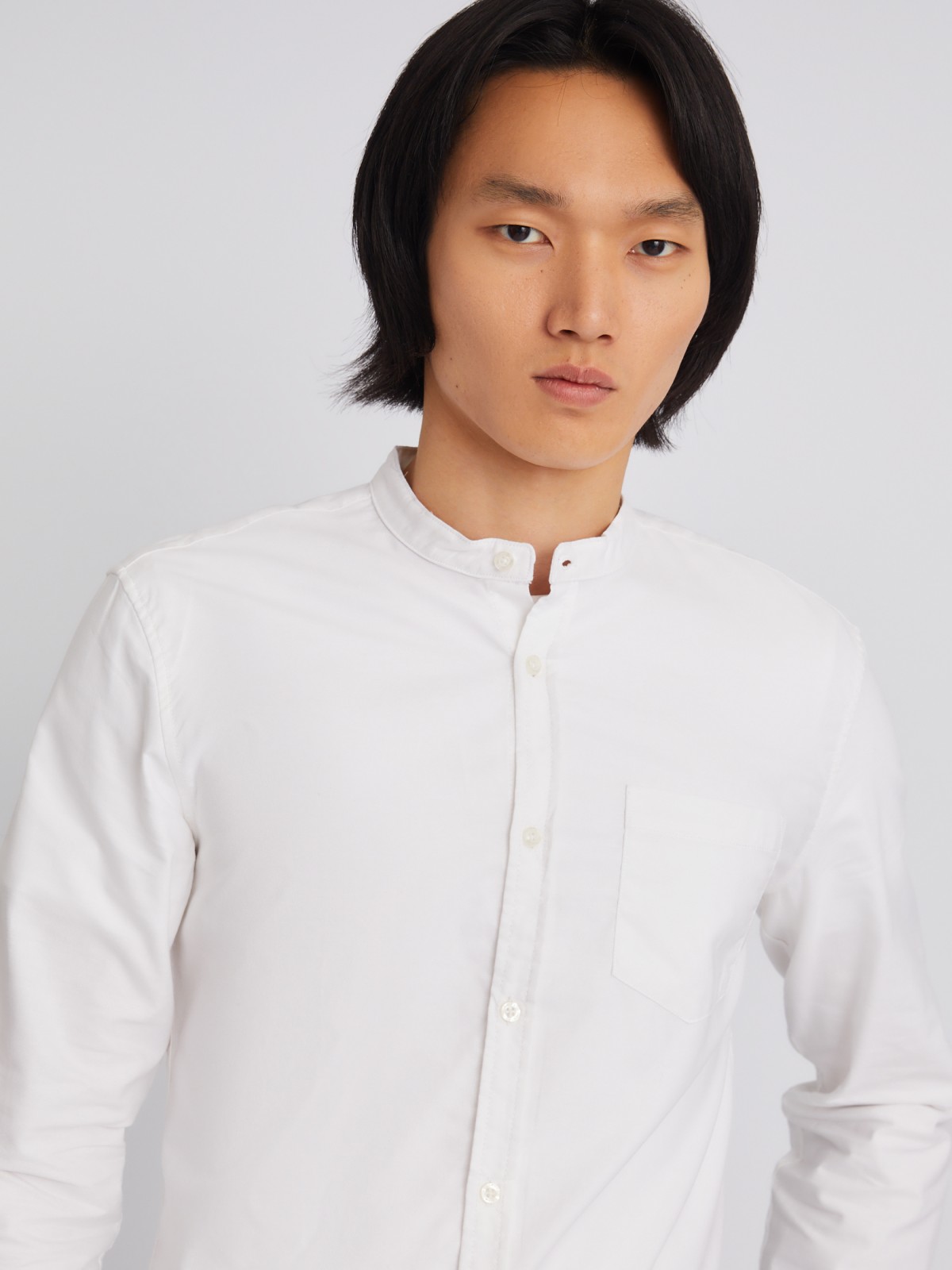 Офисная рубашка с воротником-стойкой и длинным рукавом zolla 21232214R043, цвет белый, размер S - фото 5