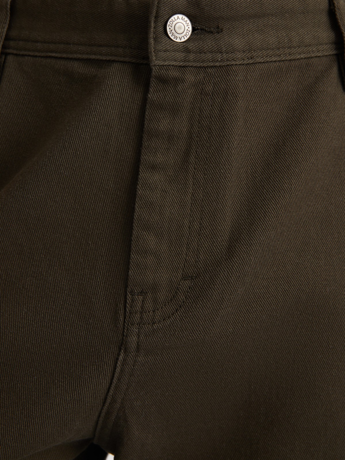 Прямые брюки расслабленного силуэта из хлопка zolla 01411734S061, цвет хаки, размер 30 - фото 3