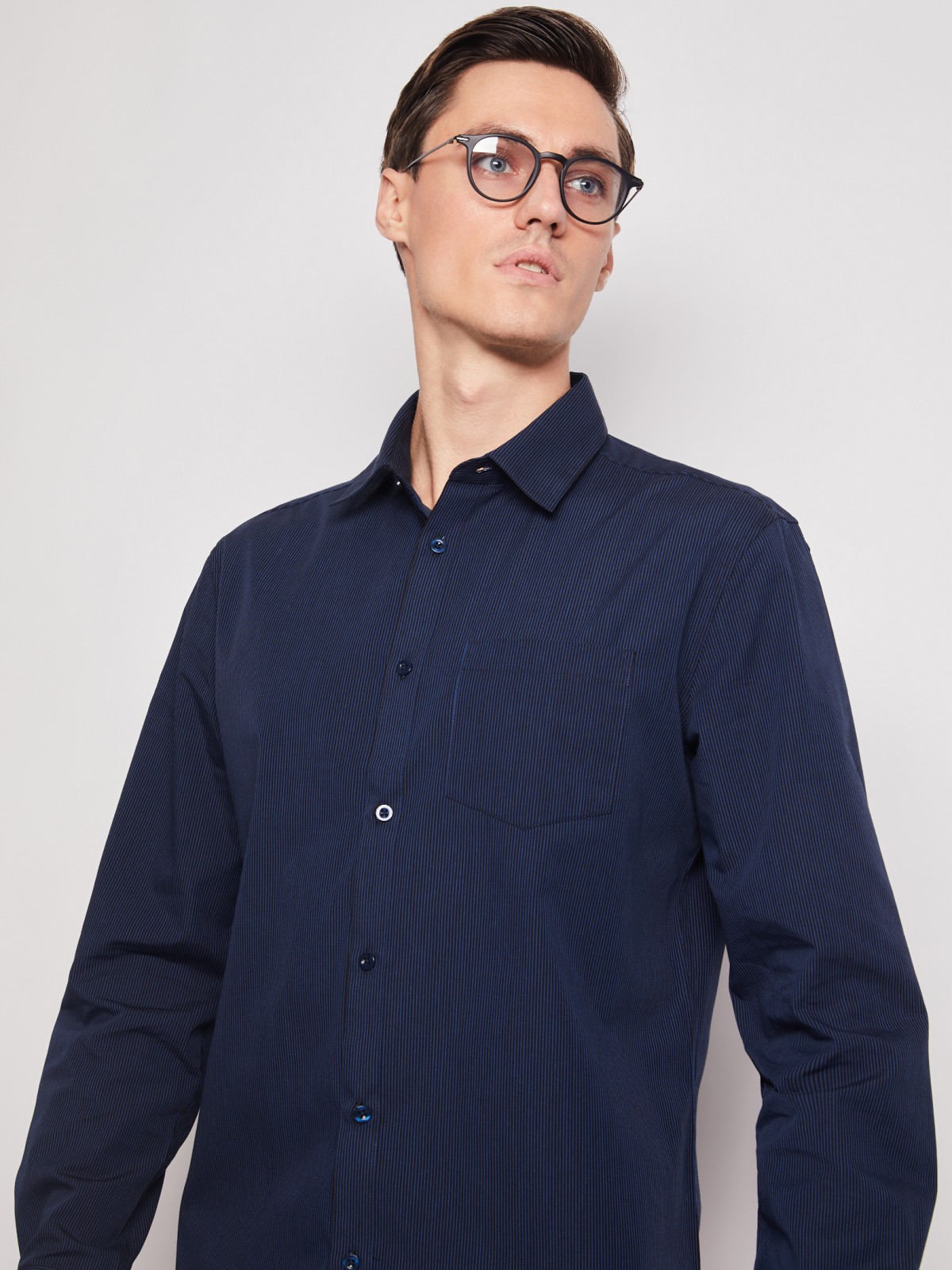 Рубашка в полоску с длинным рукавом zolla 012112159042, цвет темно-синий, размер M - фото 2