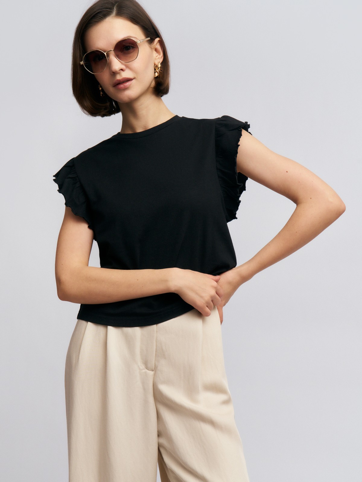 Топ из хлопка с рукавами-воланами