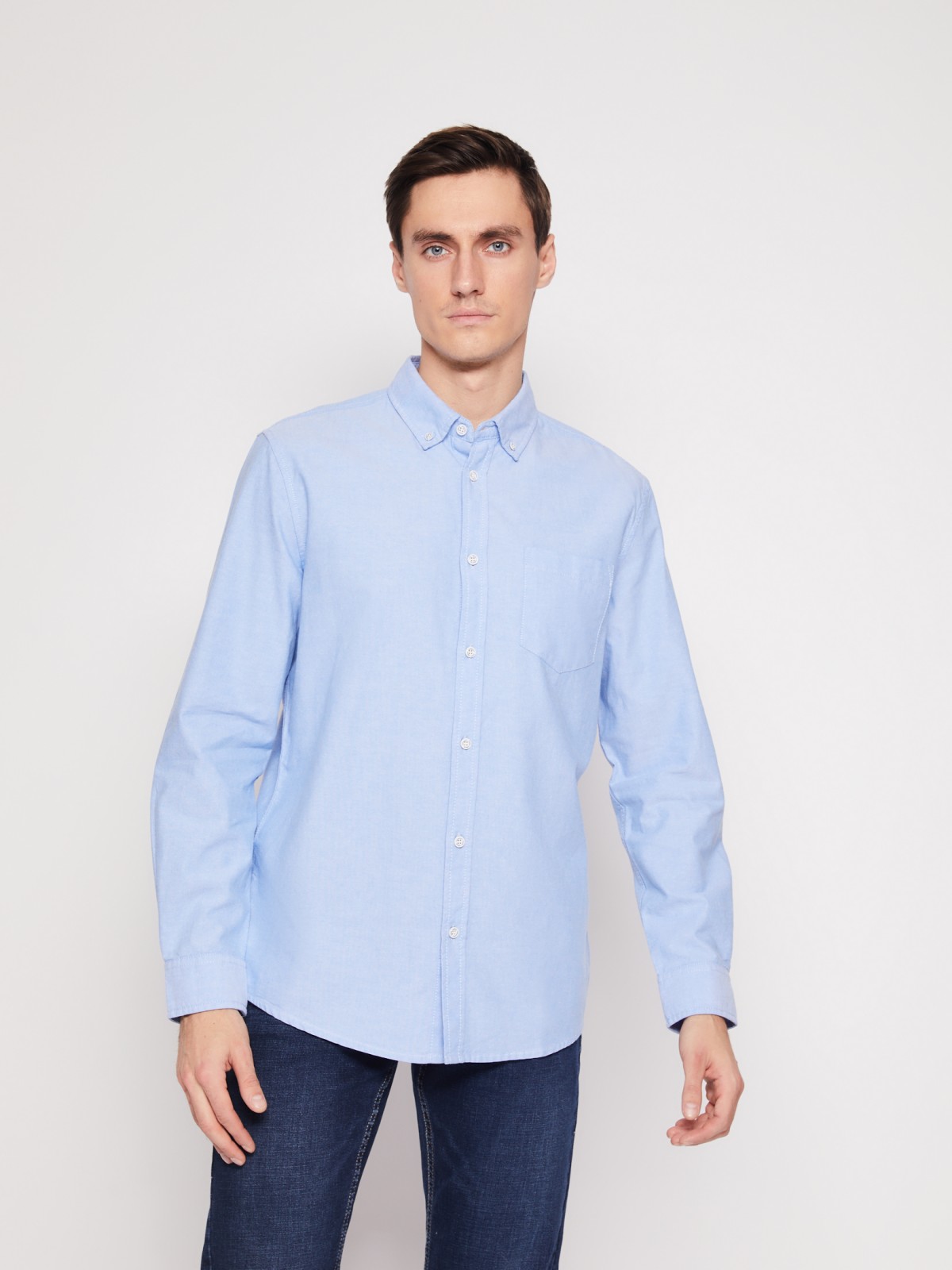Хлопковая рубашка с длинным рукавом zolla 012122191013, цвет светло-голубой, размер M - фото 2