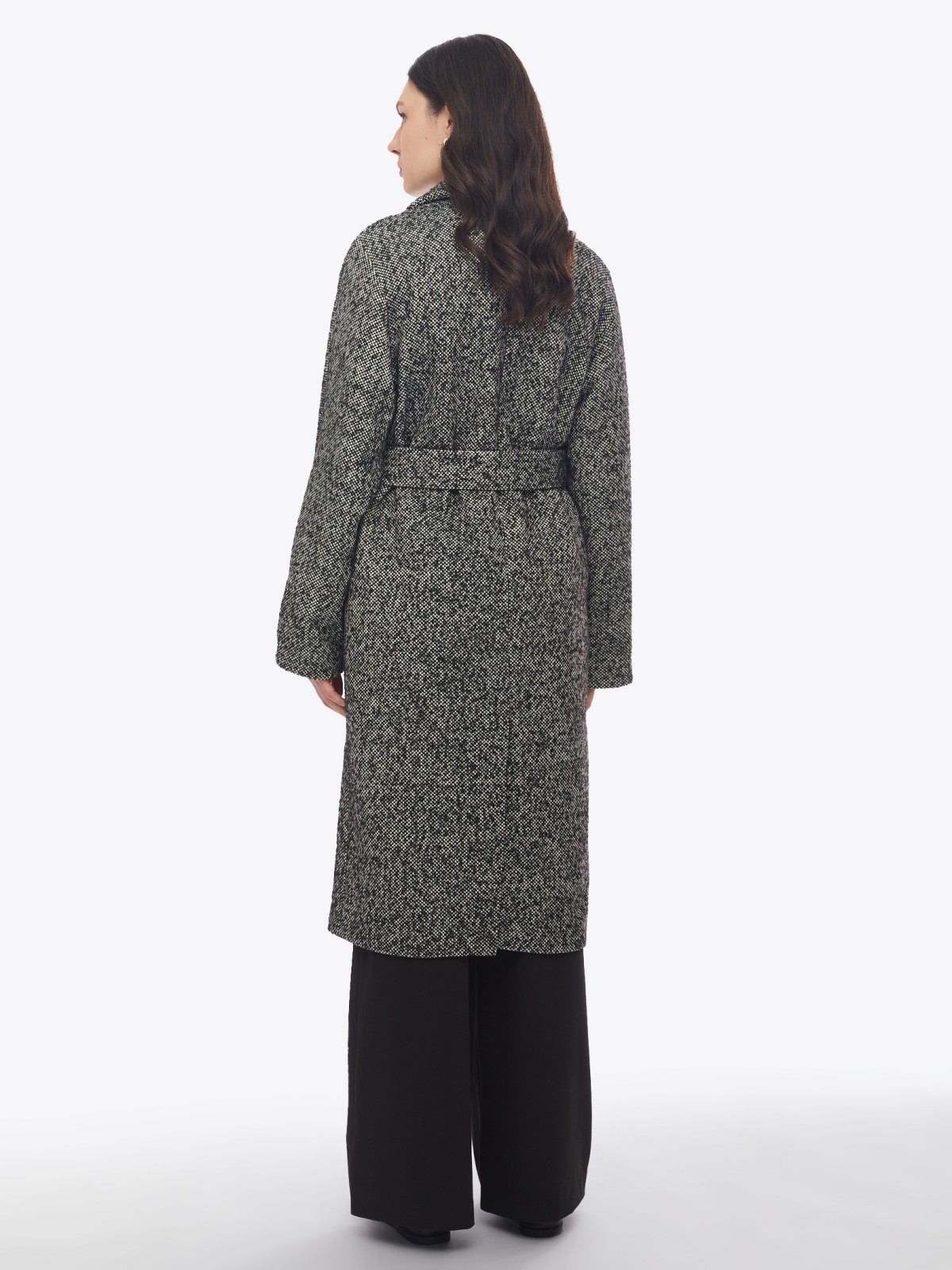 Длинное пальто без утеплителя с шерстю и с поясом на талии zolla 02412580Y154, цвет черный, размер XS - фото 6
