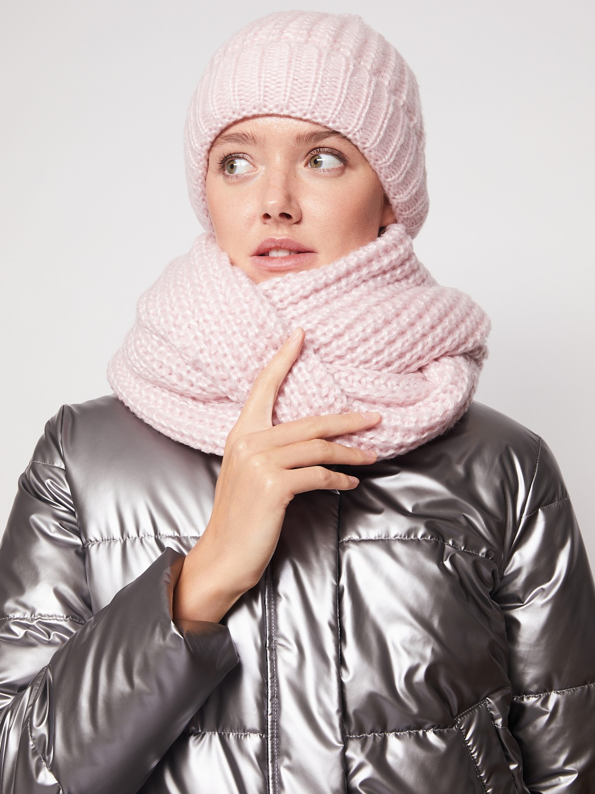 Вязаный шарф-снуд zolla 22142910J055, цвет розовый, размер No_size - фото 6