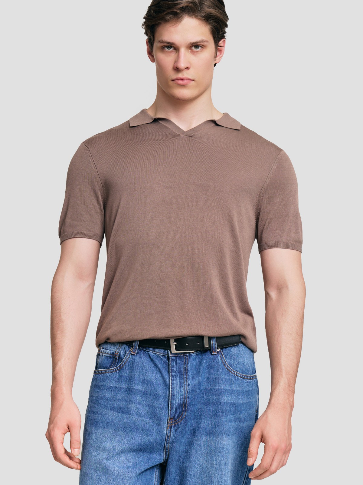 Трикотажный джемпер поло с коротким рукавом