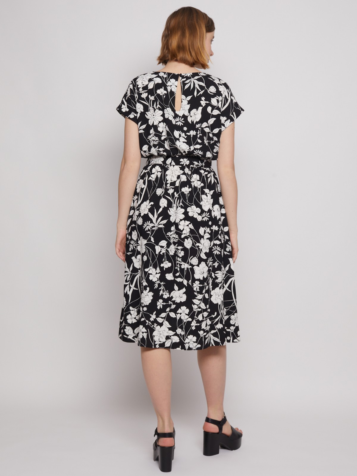 Платье с коротким рукавом и поясом zolla 02221824Y052, цвет черный, размер XS - фото 6
