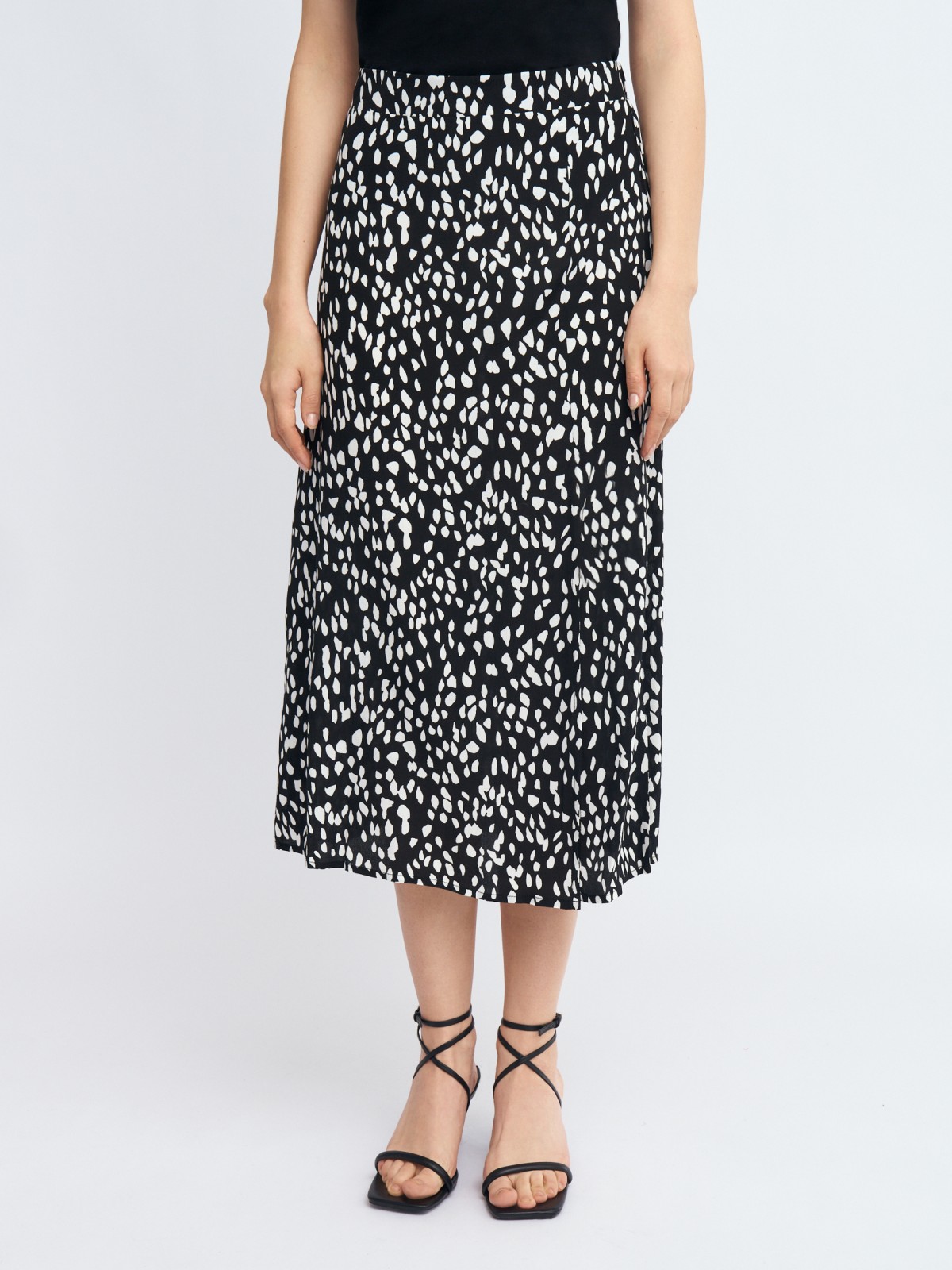 Юбка миди из вискозы на резинке с разрезом