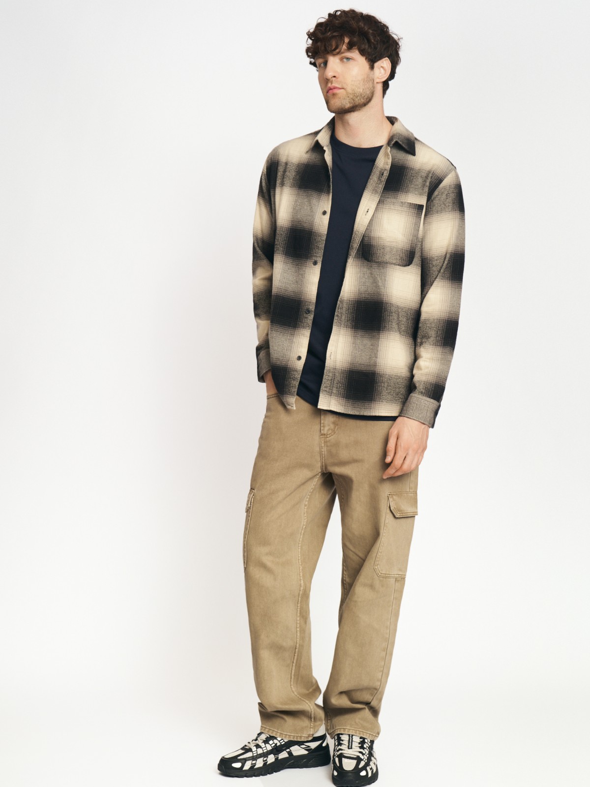 Рубашка из хлопка с длинным рукавом и узором в клетку