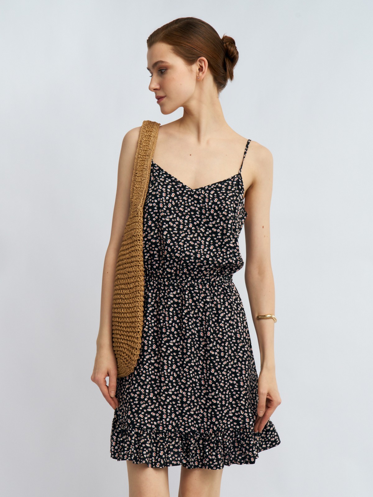 Сарафан мини из вискозы с цветочным принтом