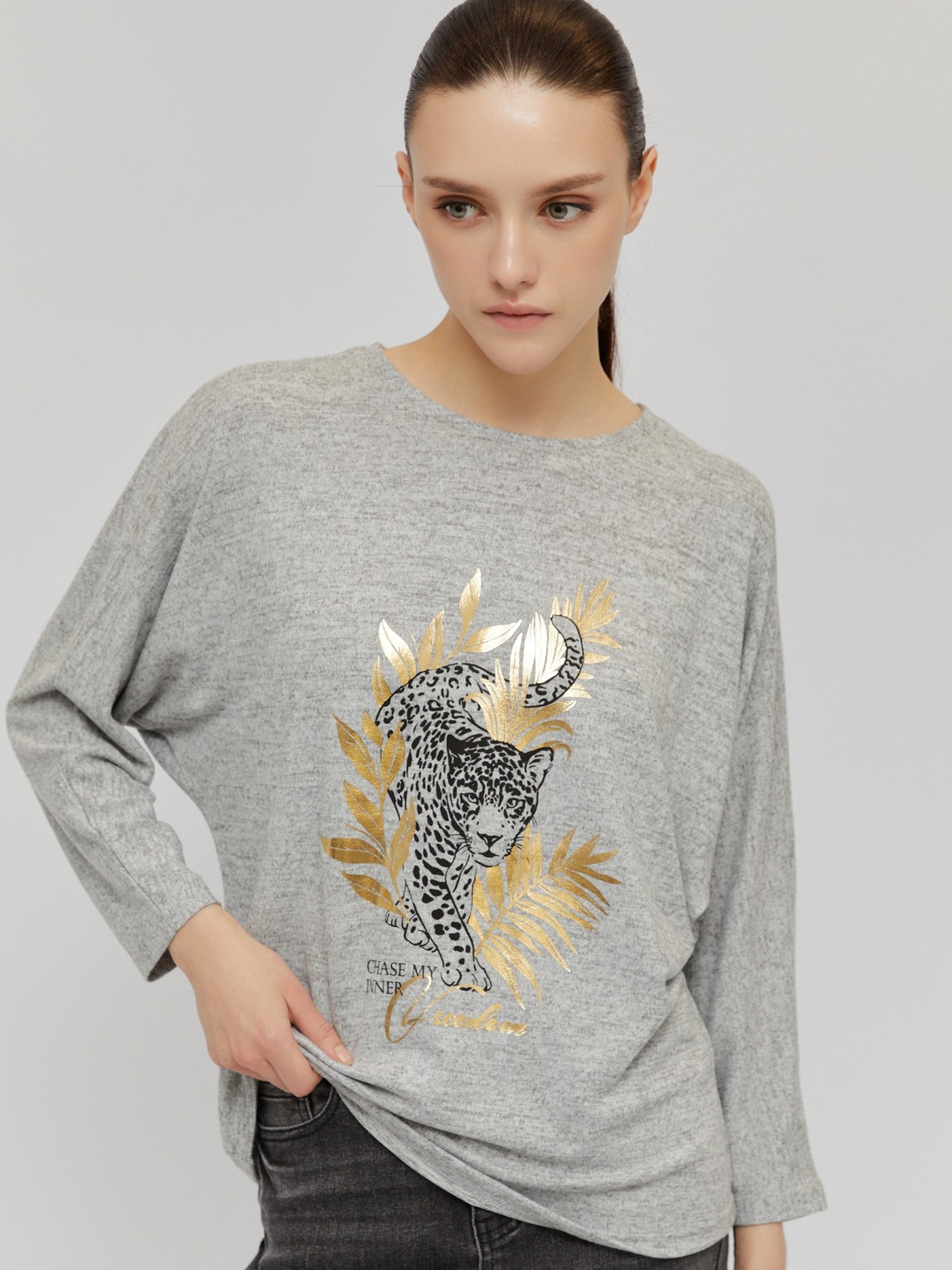 Джемпер из вязаного трикотажа с акцентным принтом