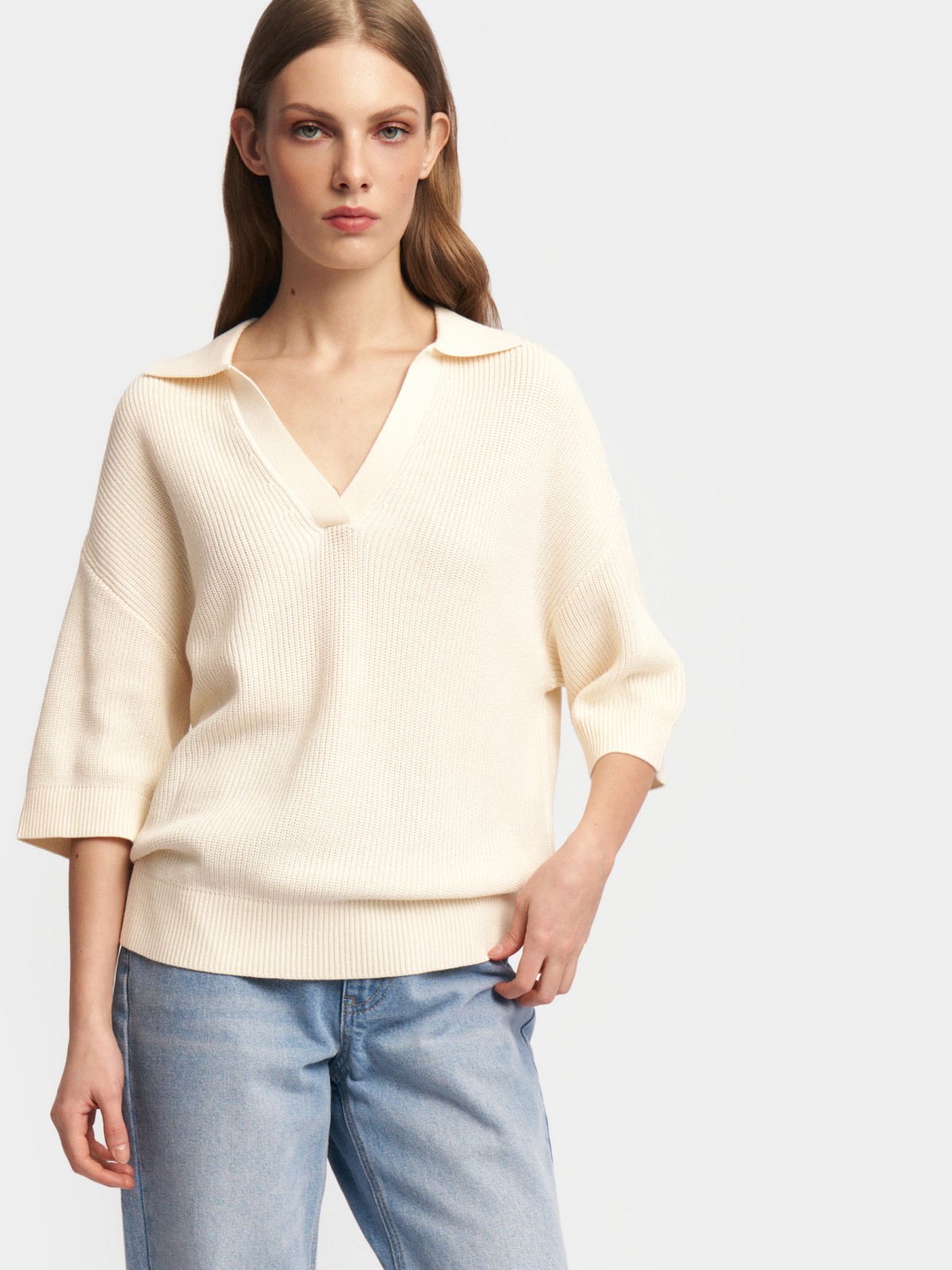 Трикотажный джемпер поло с коротким рукавом