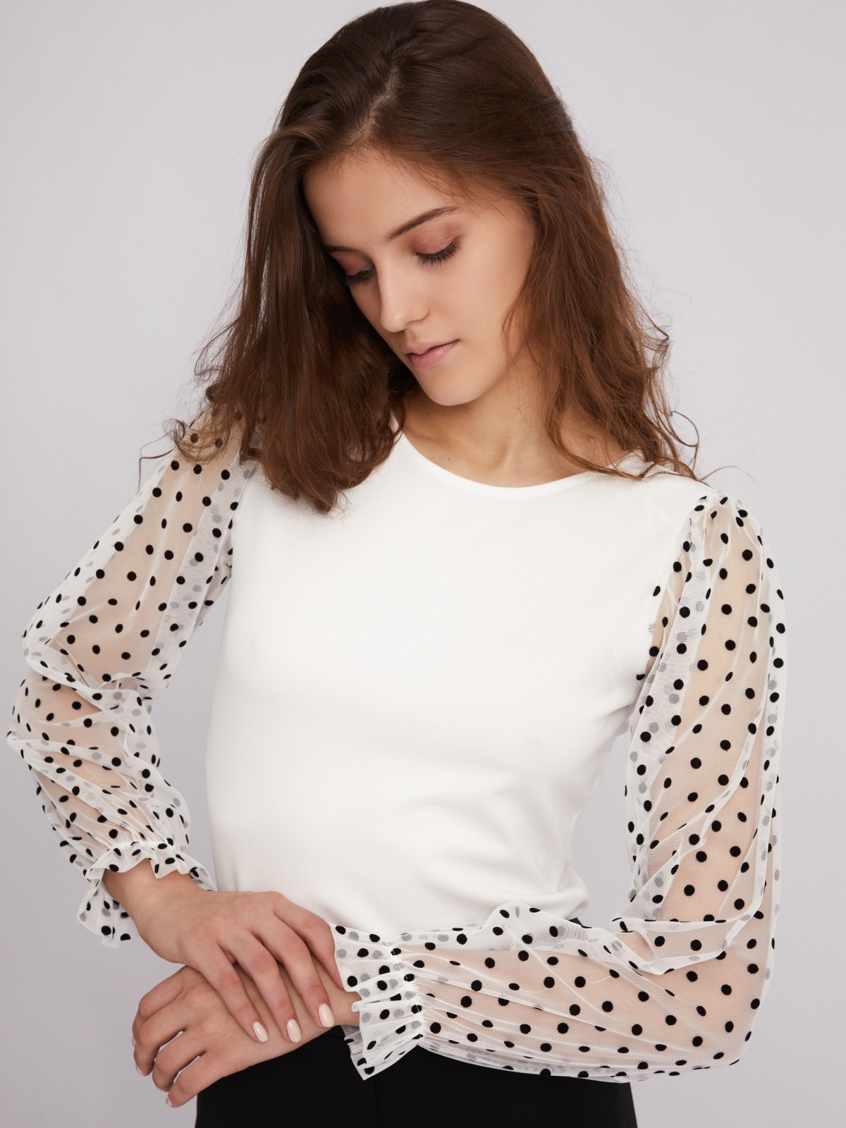 Топ-блузка с акцентными рукавами zolla 023311159203, цвет молоко, размер XS - фото 5