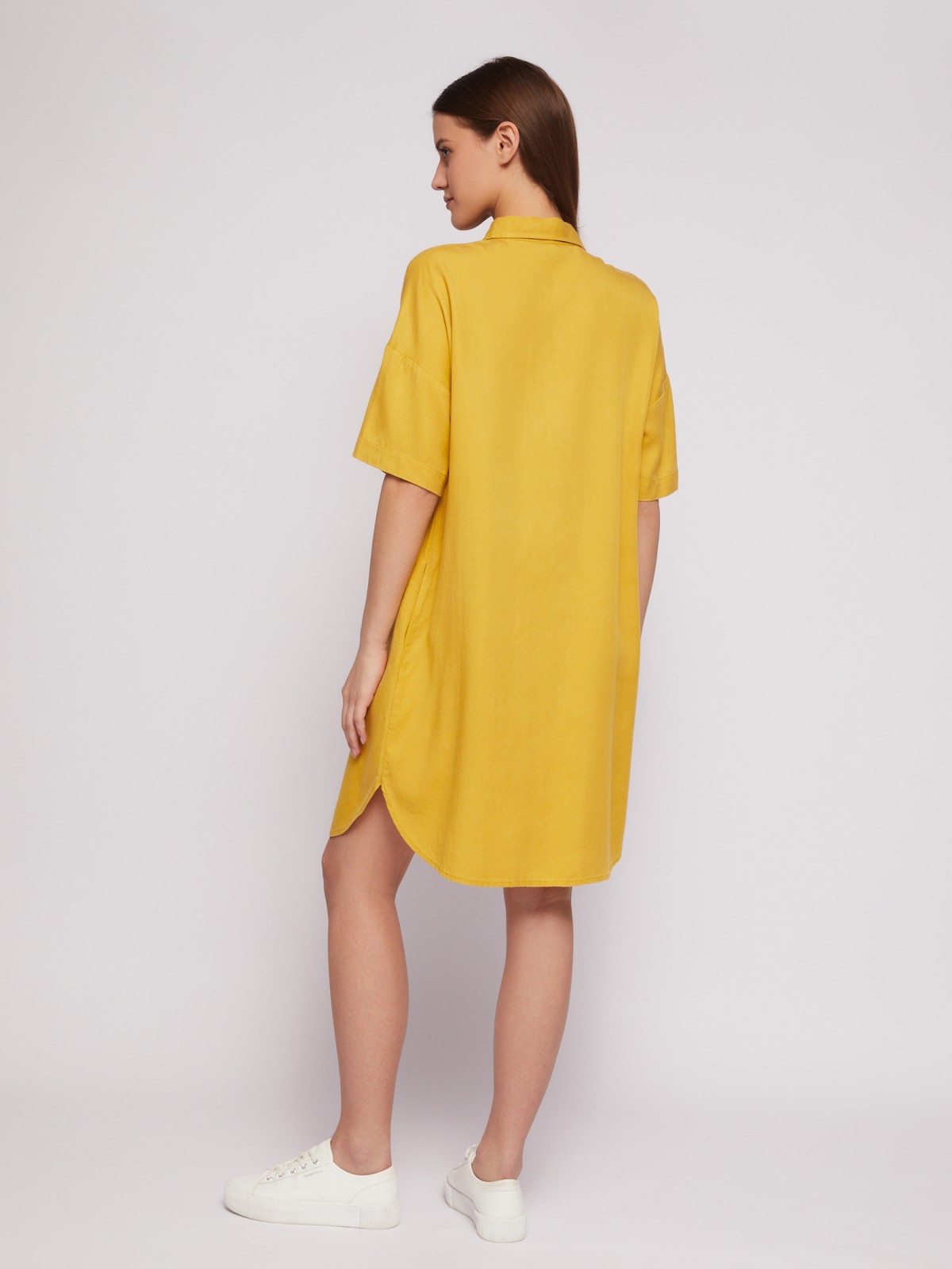 Платье-рубашка мини из лиоцелла на пуговицах zolla 02421827Y053, цвет горчичный, размер S - фото 5