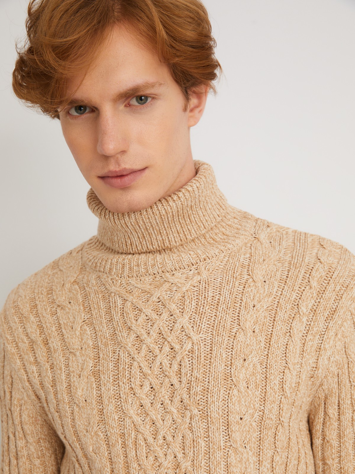 Вязаный свитер с фактурным узором косы zolla 013446165093, цвет коричневый, размер S - фото 4