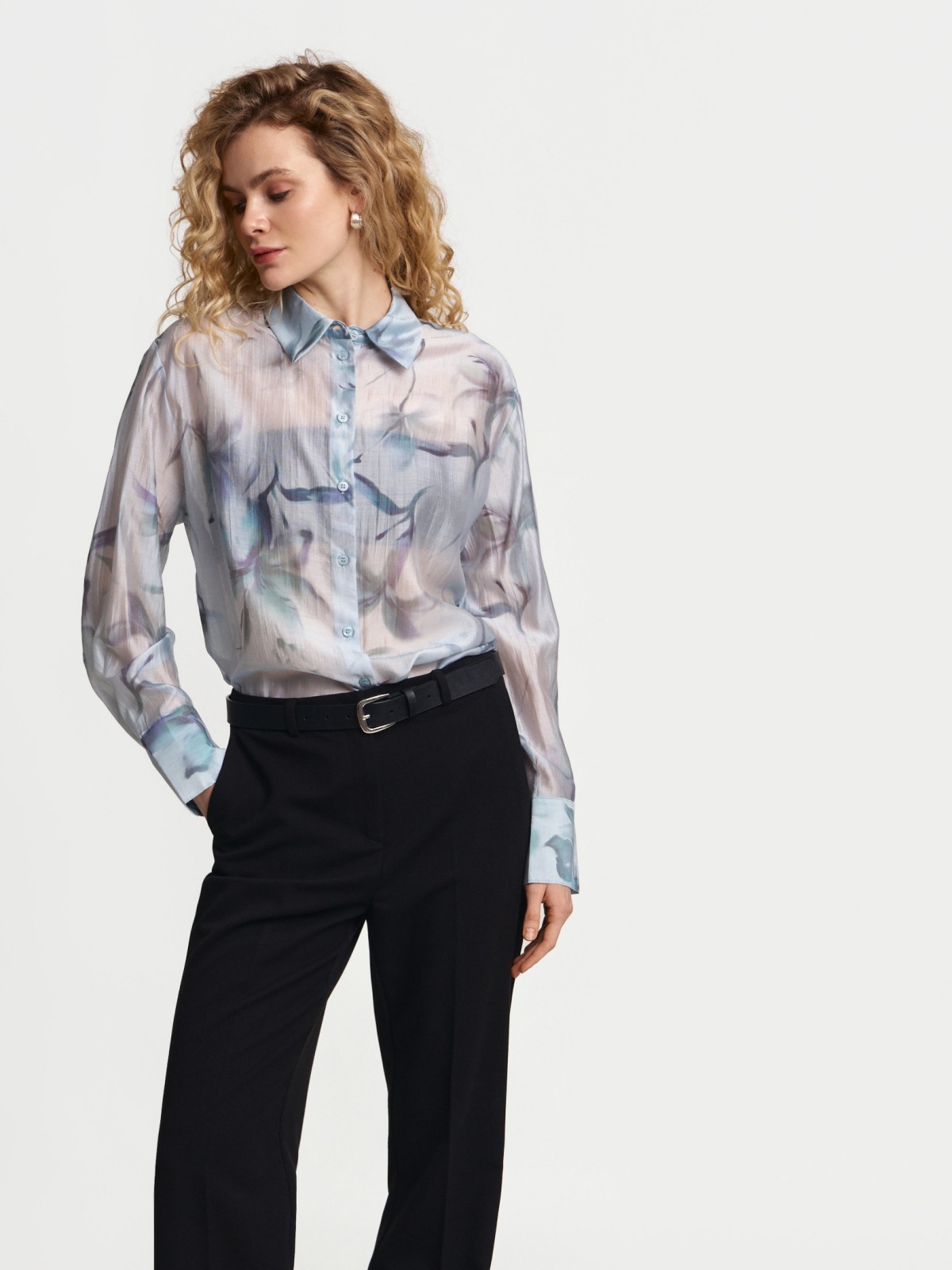 Свободная рубашка из органзы с принтом