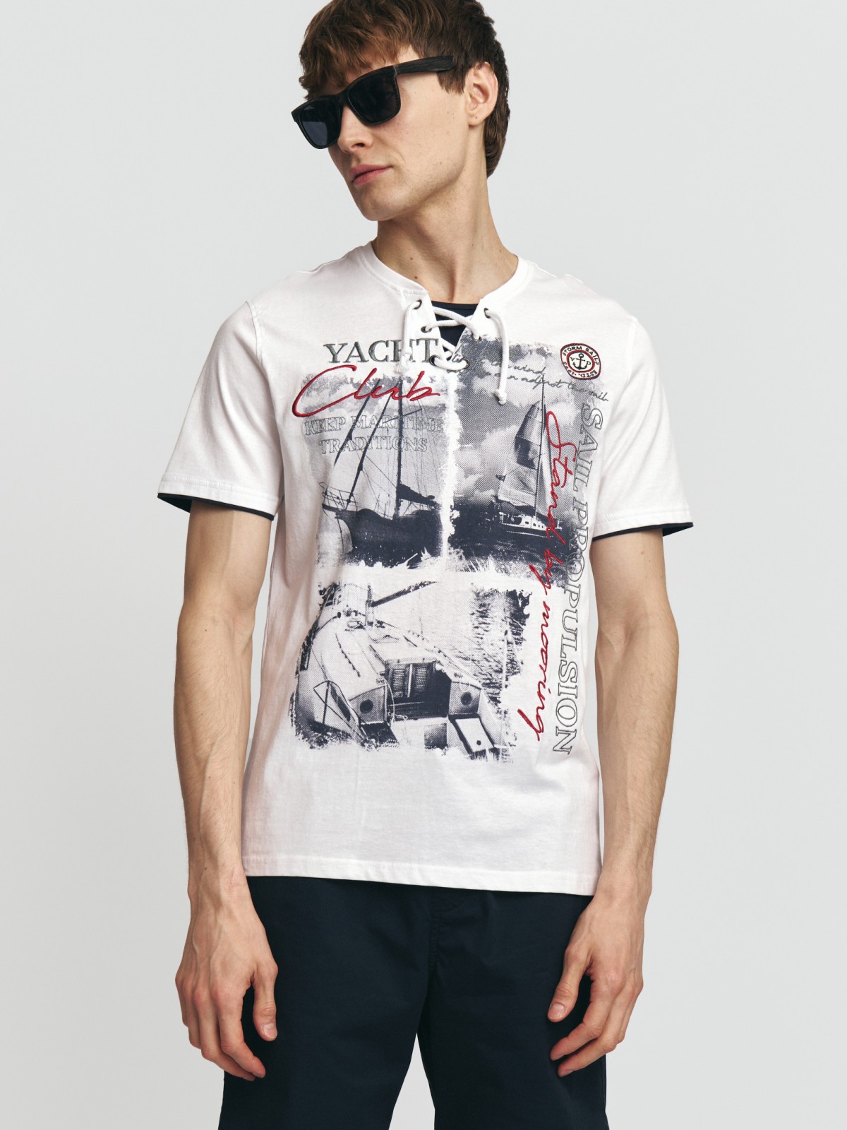 Футболка хенли из хлопка с принтом