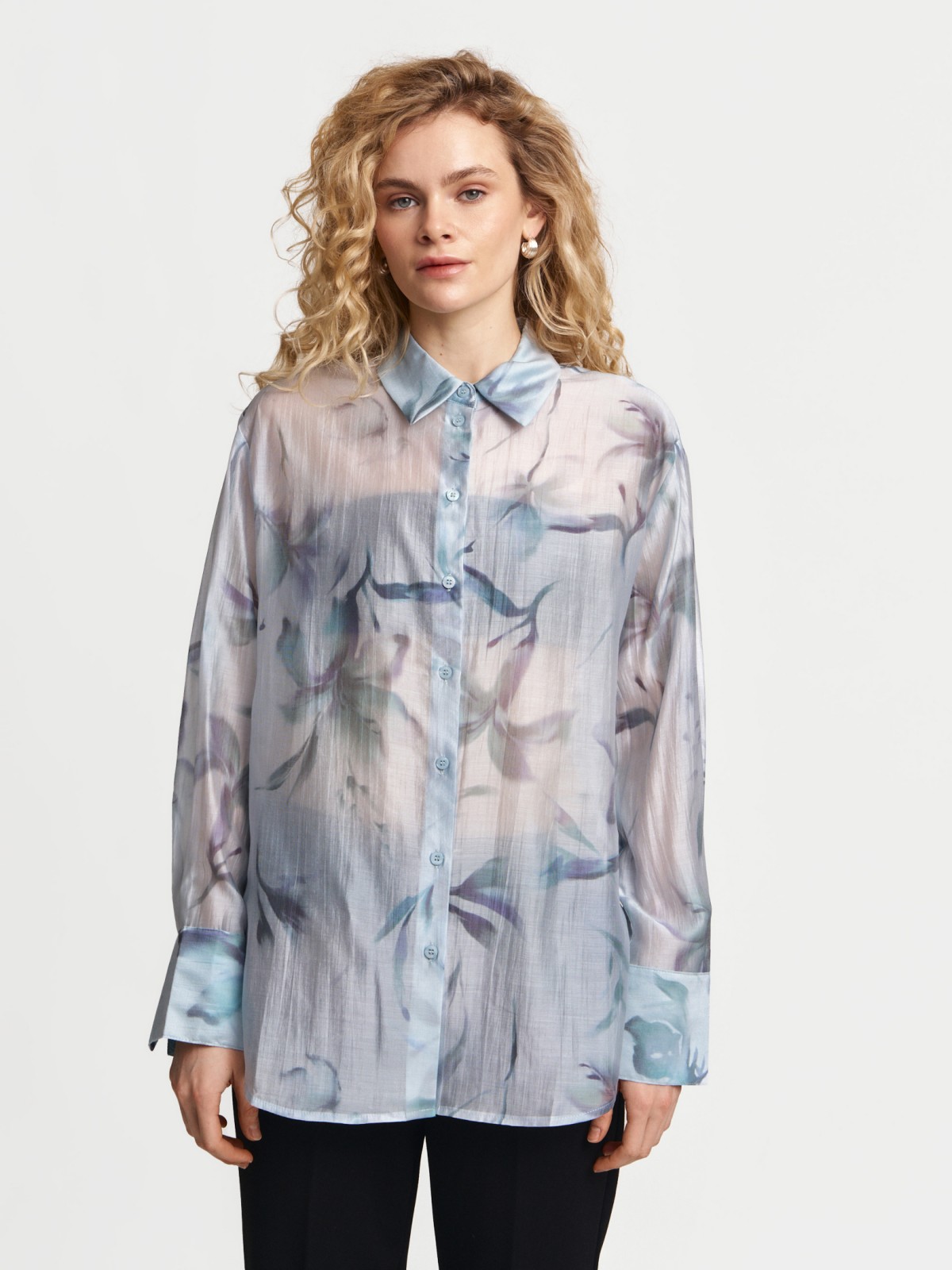 Свободная рубашка из органзы с принтом