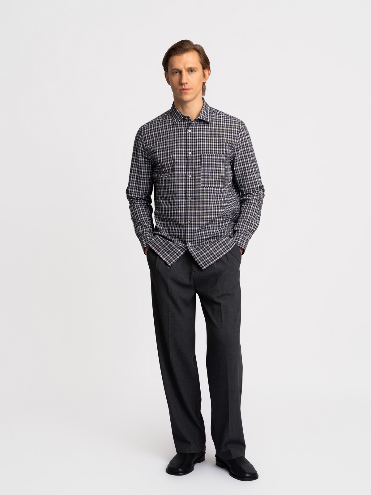 Рубашка в клетку с длинным рукавом