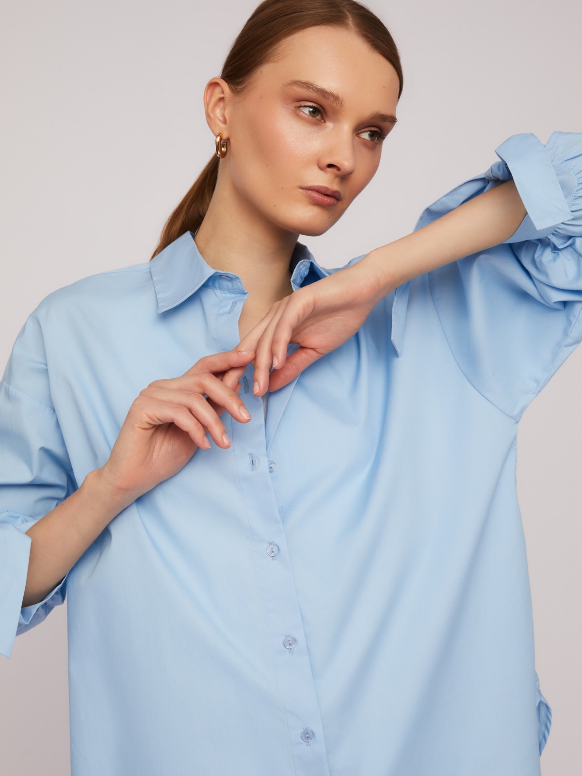 Рубашка из хлопка оверсайз силуэта с акцентными манжетами zolla 024211159033, цвет голубой, размер M - фото 4