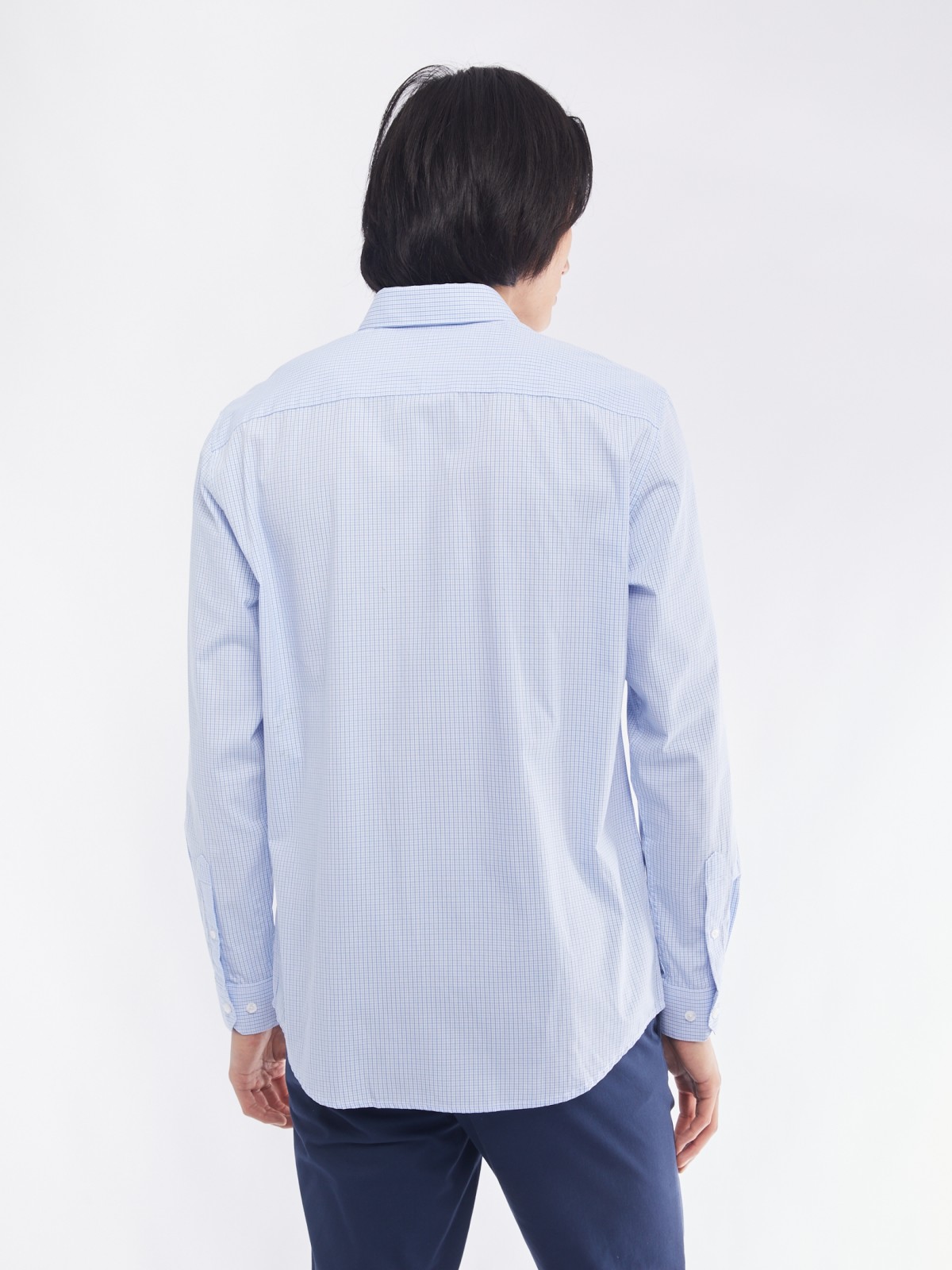 Офисная рубашка прямого силуэта с узором в клетку zolla 014112159062, цвет светло-голубой, размер M - фото 6
