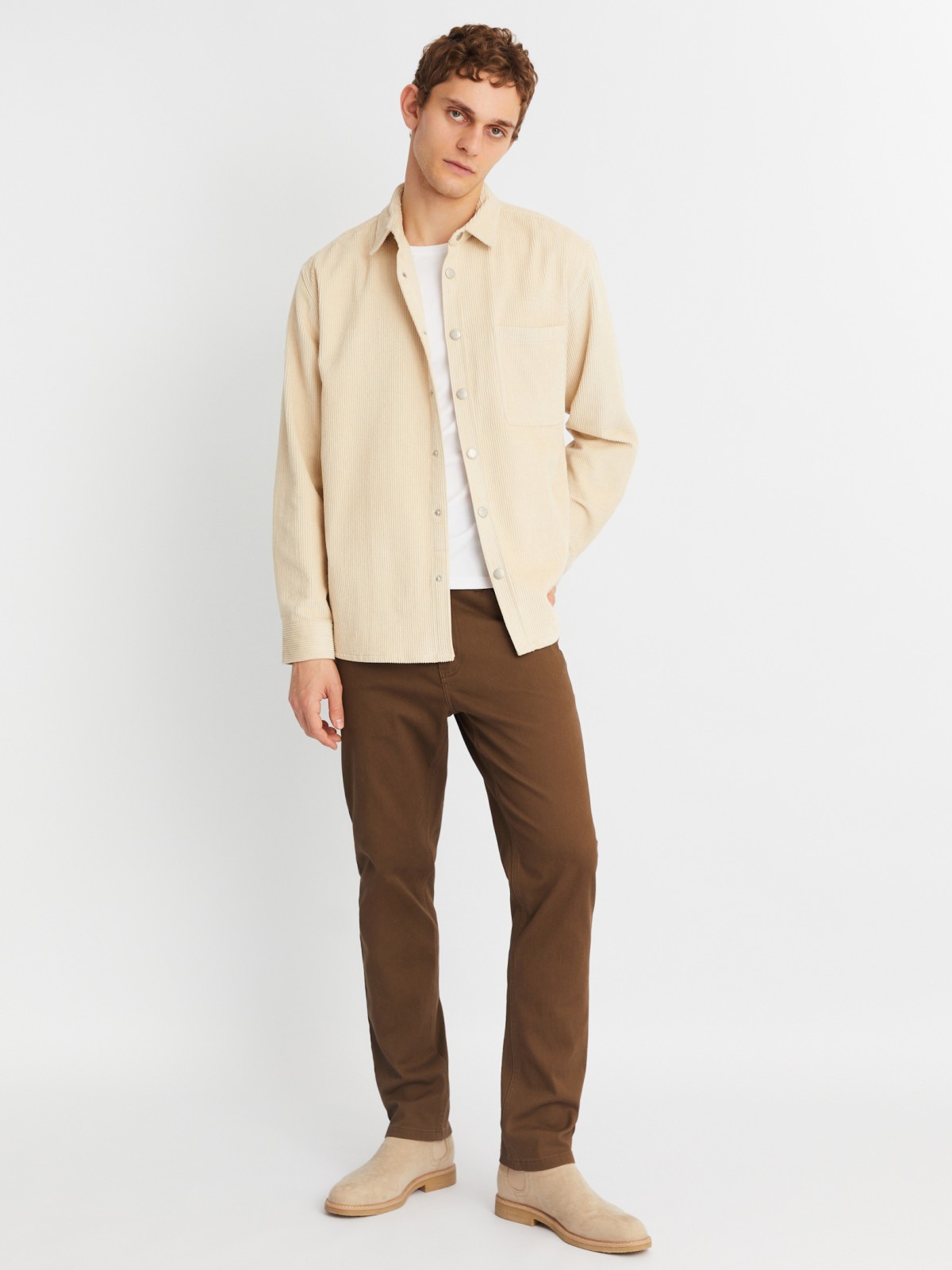 Вельветовая куртка-рубашка из хлопка с длинным рукавом zolla 21342214R041, цвет горчичный, размер M - фото 2