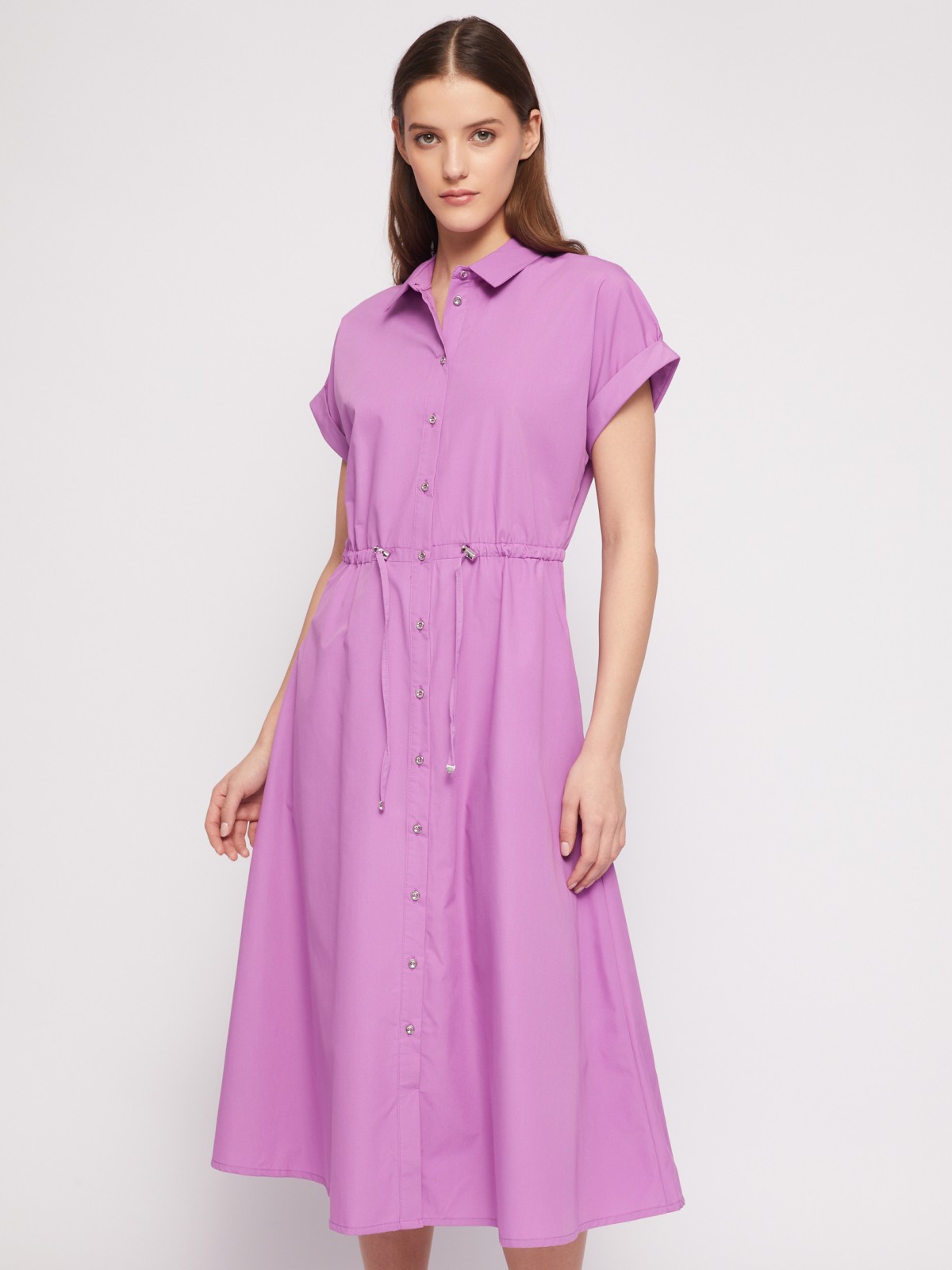 Платье-рубашка длины миди на кулиске zolla 024218240043, цвет фиолетовый, размер XL