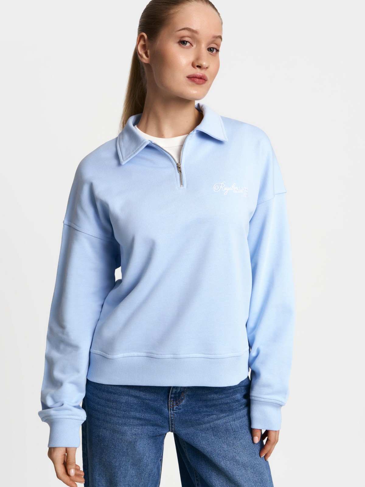 Свитшот из хлопка с воротником поло