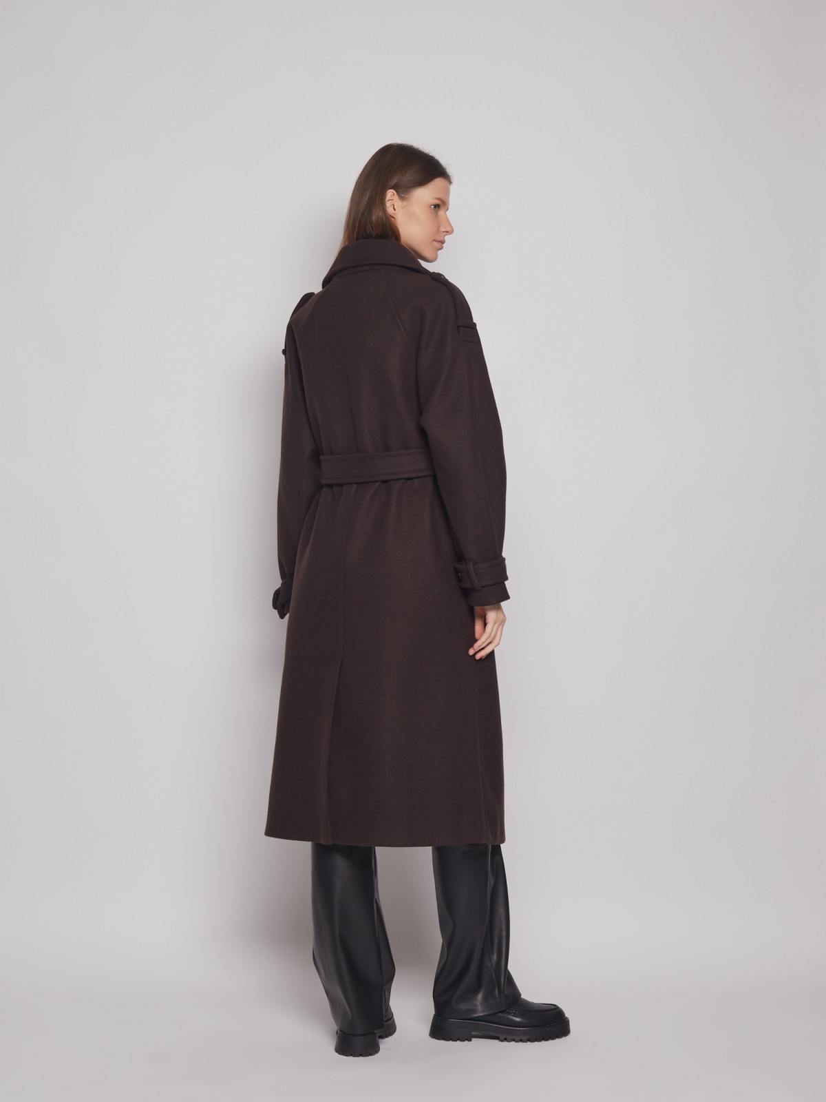 Двубортное пальто-тренч с поясом zolla 02312580Y044, цвет коричневый, размер XS - фото 5