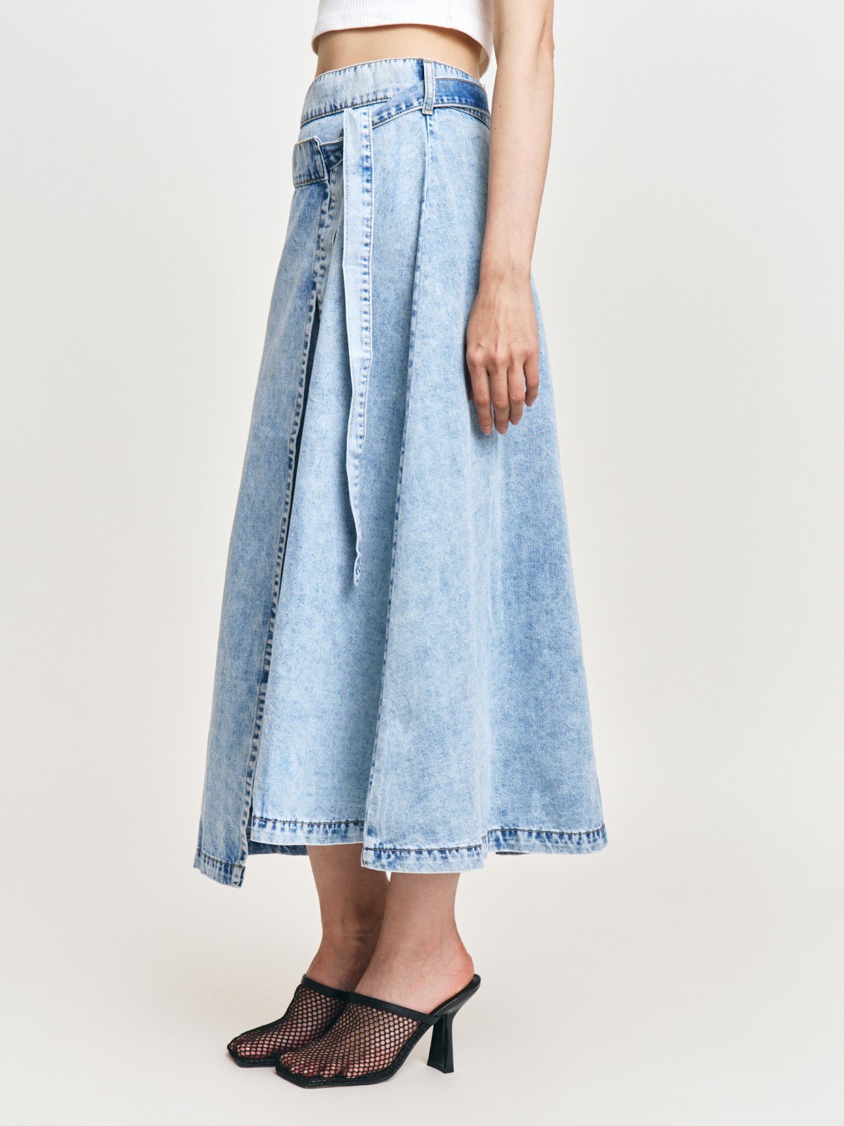 Джинсовая юбка миди из хлопка с запахом