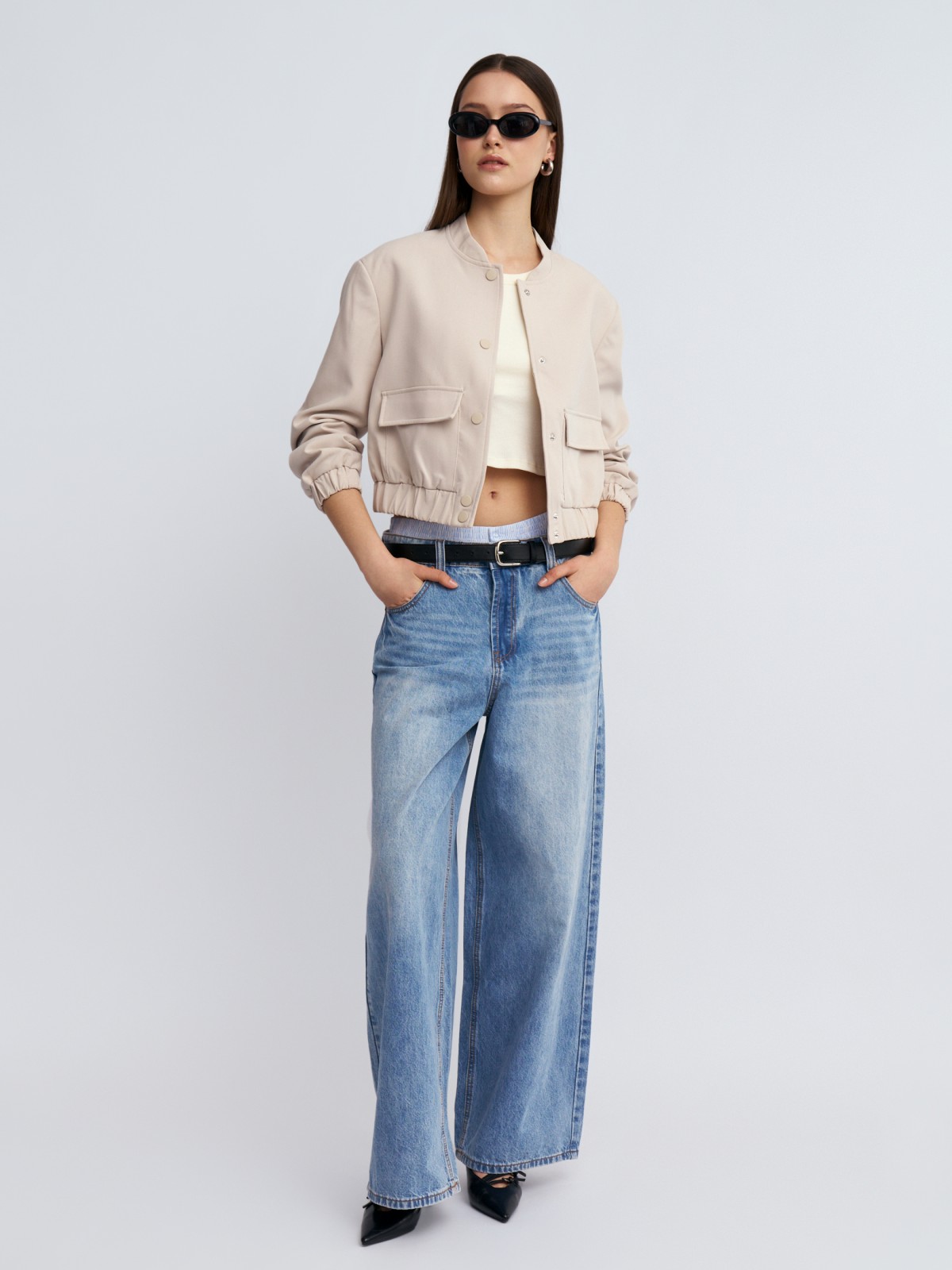 Джинсы Wide Loose с двойным поясом