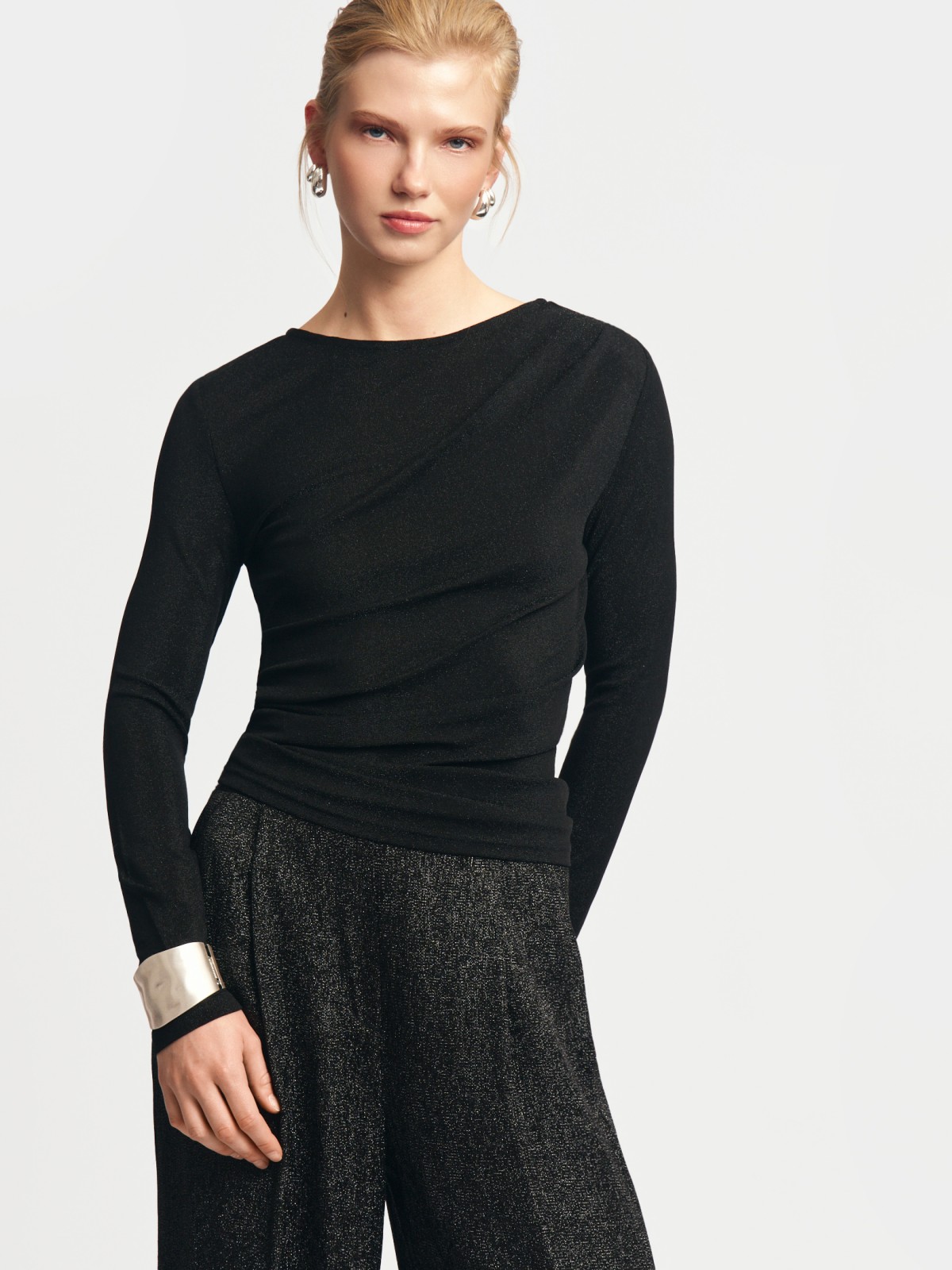 Трикотажный топ-лонгслив с люрексом